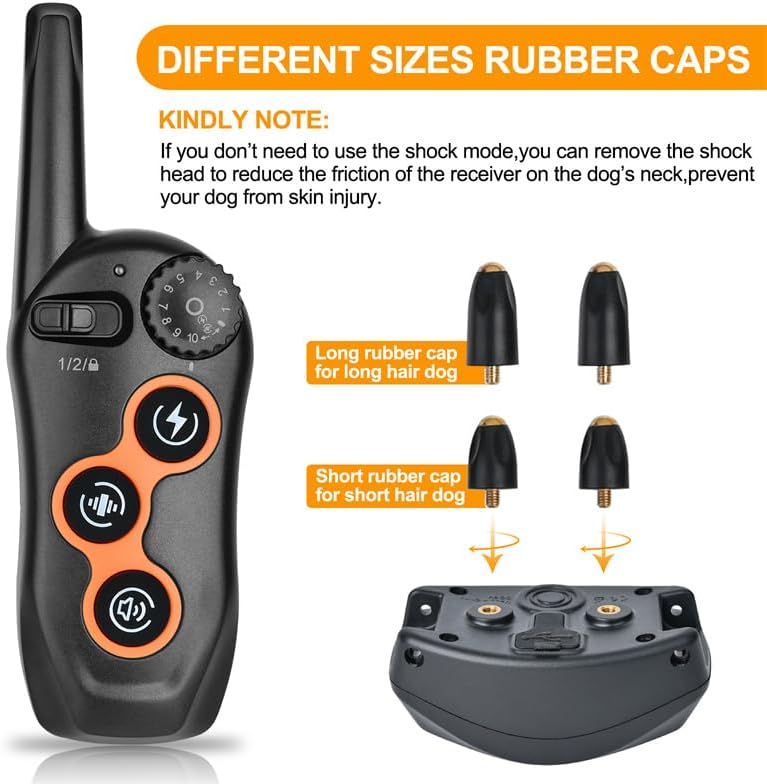 Dog Shock Collar with Remote Control,1300Ft,IP67 Waterproof Dog Training Collar with 3 Training Modes, Beep, Shock, Vibration,Safe Lock for Small, Middle,Large Dogs (Orange-O)