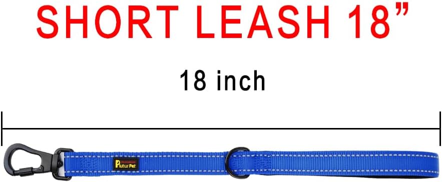 PLUTUS PET Short Training Dog Leash with Padded Handle for Medium Large Dogs,18 Inch Heavy Duty Strong Traffic Leash with Carabiner Clip for Climbing Walking or Guiding Blind(18”,Royal Blue)