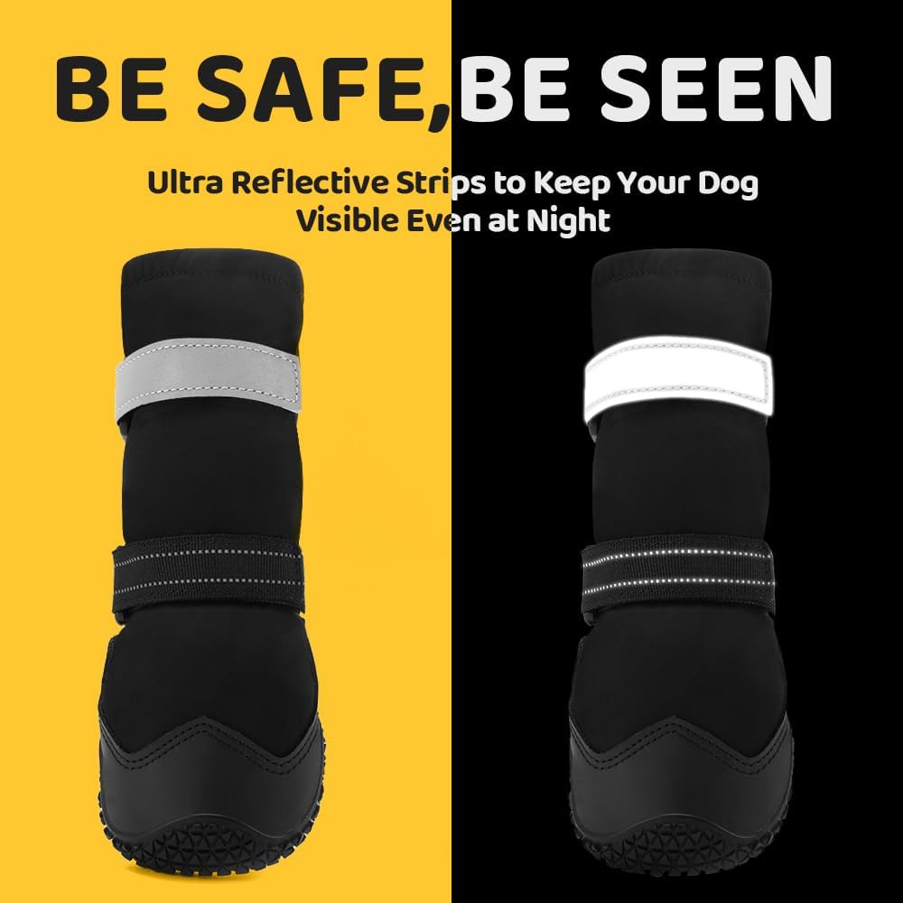 Hcpet Dog Shoes, Dog Boots & Paw Protectors for Winter Snowy Days, Rainy Weather, Outdoor Anti-Slip Sole Dog Booties for Hardwood Floor Black-Leg 7