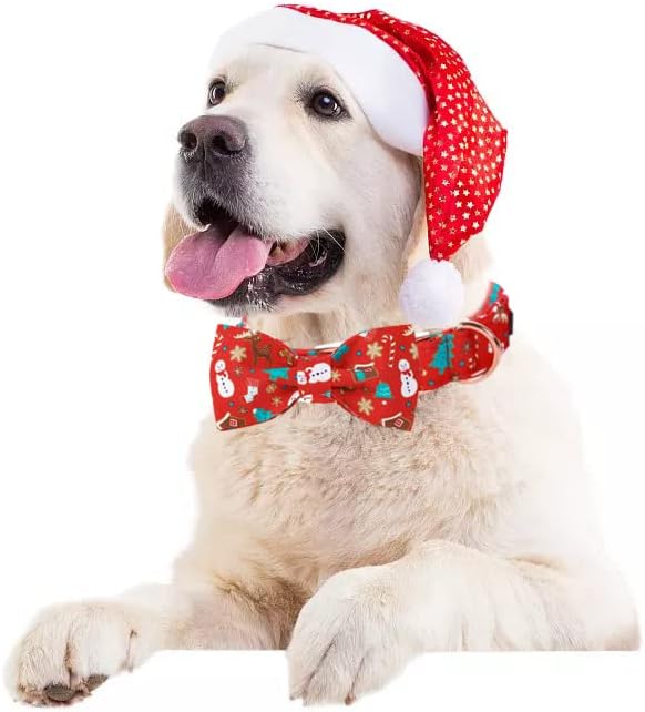 Lionet Paws Christmas Dog Collar with Bowtie, Dog Bowtie Collar with Metal Buckle for Dogs and Cats, Adjustable Comfortable Dog Collar Girl Boy Gift, XS, Neck 8-12 in