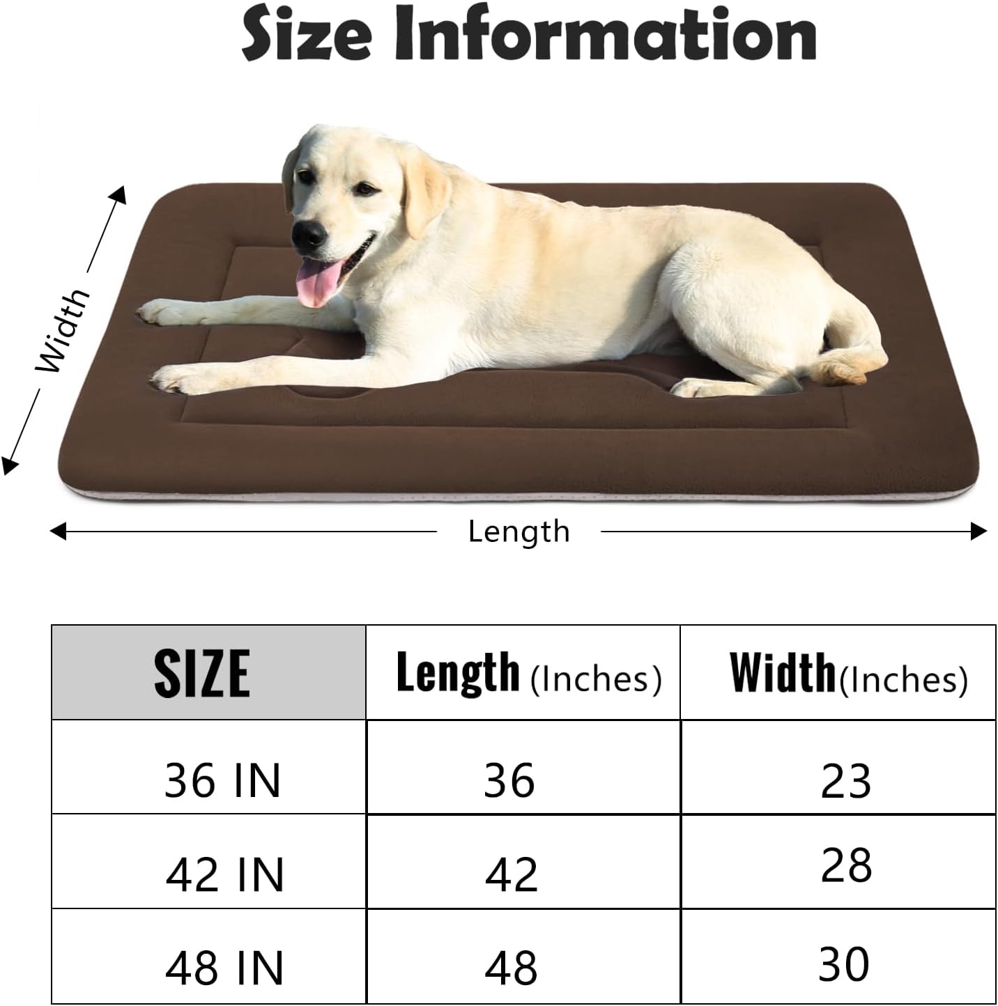 JoicyCo Dog Bed Soft Dog Crate Pad Mat for Medium/Large Dogs, 36 in Non-Slip Bottom Washable Dog Sleeping Mattress Pet Beds Cat Bed Kennel Pad, Dark Brown