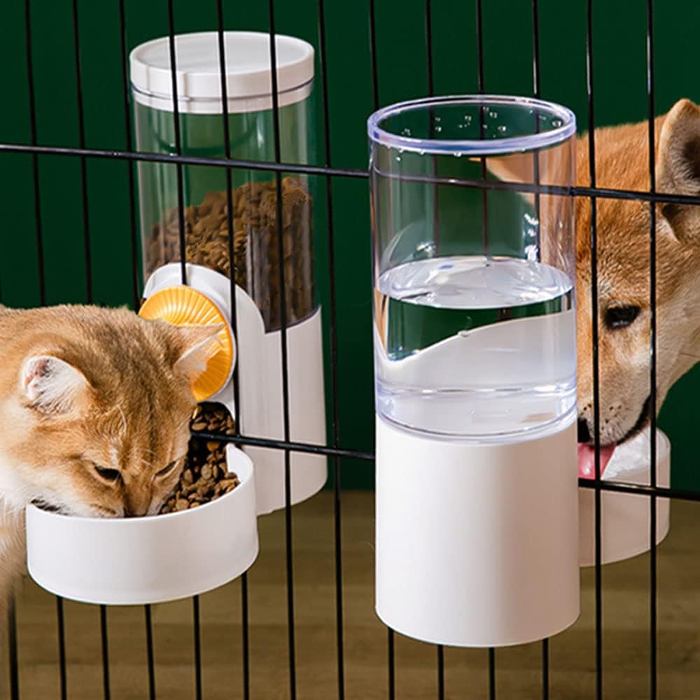 Pet Hanging Automatic Feeders Drinking Bowls 40oz, Auto Gravity Pet Feeding Water Set, Cage Pet Feeding Bowls Dispenser for Cats Dogs Puppy, Rabbit Hamsters Chinchilla Hedgehog (White-Food)