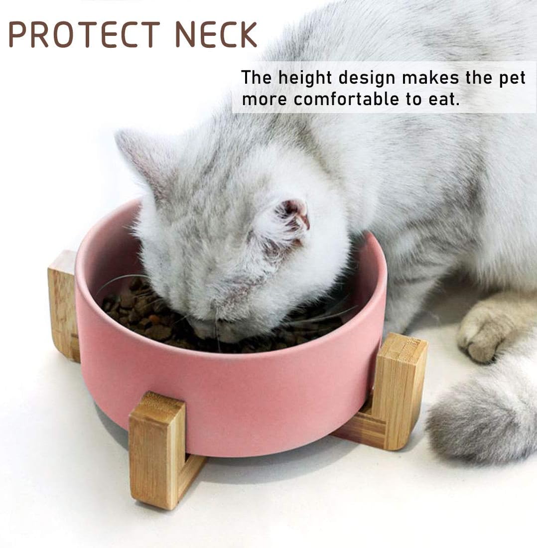 Petygooing Ceramic Cat Dog Bowl Set with Stand,Pink Pet Food and Water Dish,Small Dog Bowls Anti Slip Set of 2 Cat Bowls Pet Food Dishes Pet Bowl Small Size Pet (13.5OZ/5.1 in)