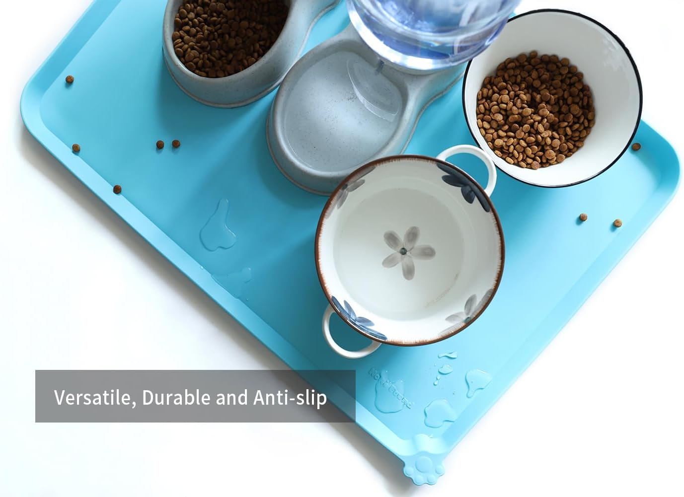 Hoki Found X-Large Silicone Pet Food Mats Tray - Non Slip Pet Dog Cat Bowl Mats Placemat - Dog Pet Cat Feeding Mat - Waterproof Dog Cat Food Mats -Pet Water Mats for Carpet - Arctic
