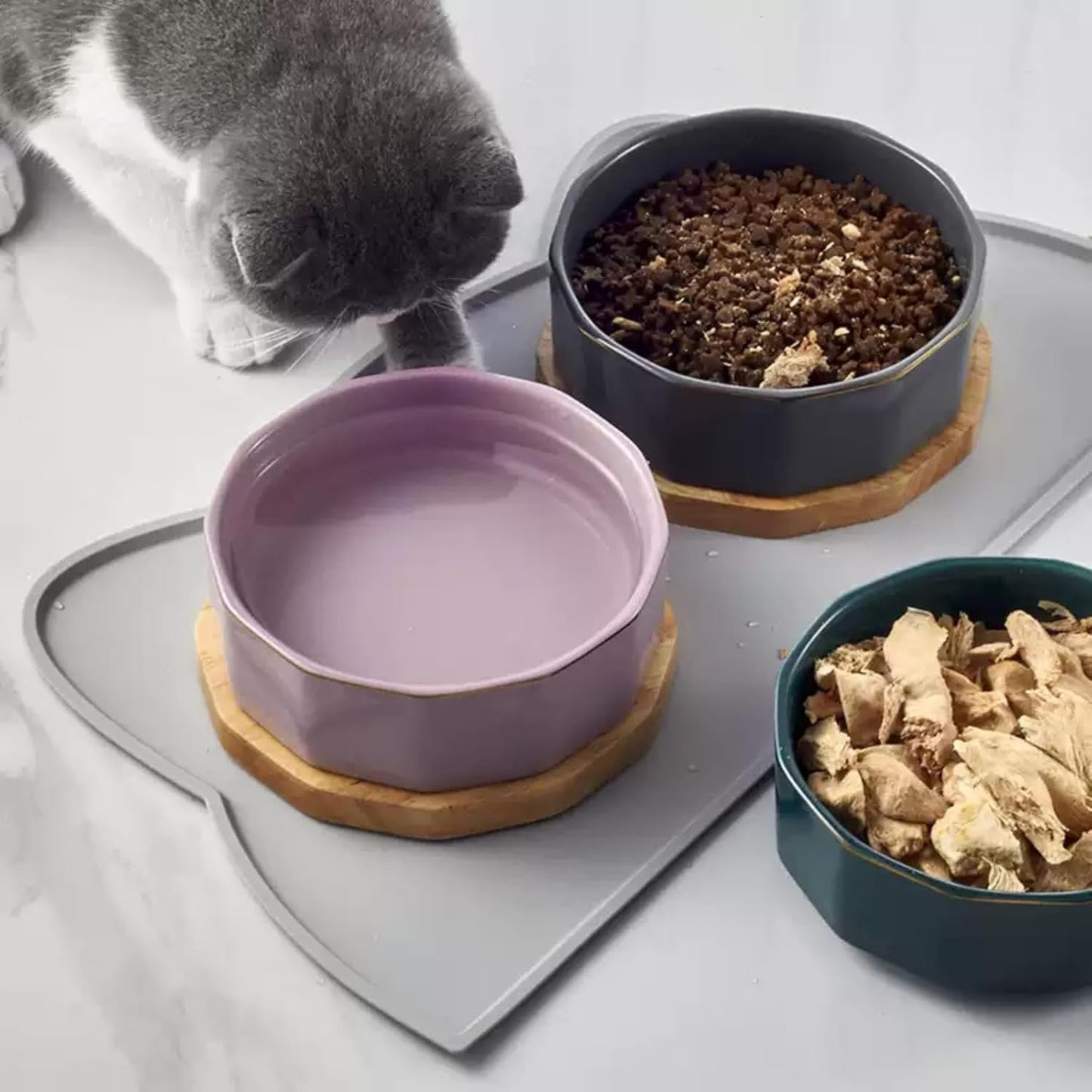 Cat Food Mat, Silicone Pet Feeding Mat for Floor Non-Slip Waterproof Dog Water Bowl Tray Cushion (17" x 10", Dark Gray)