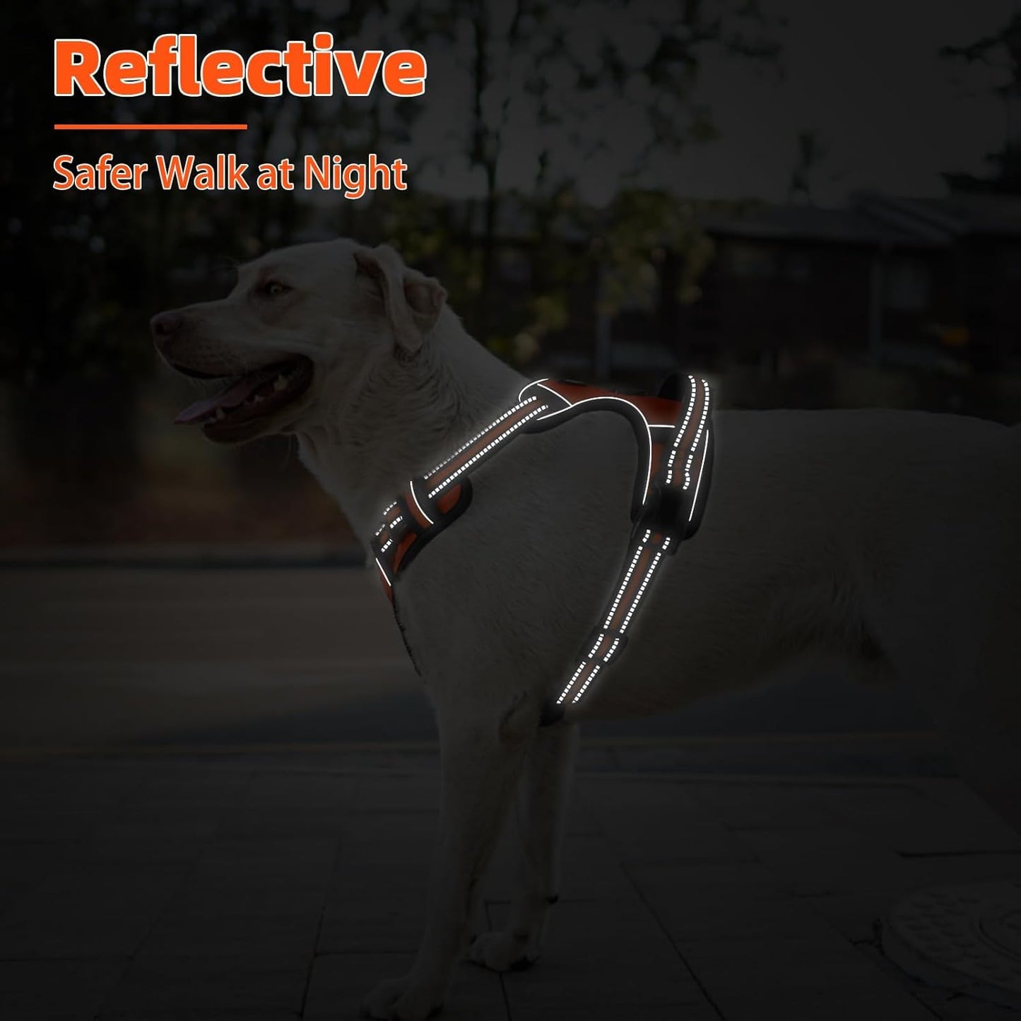 PUPTECK No Pull Dog Harness for Large, Adjustable Reflective Dog Harness with Handle Easy Control, Comfortable Soft Padded Pet Vest Harness for Large Dogs, Orange L