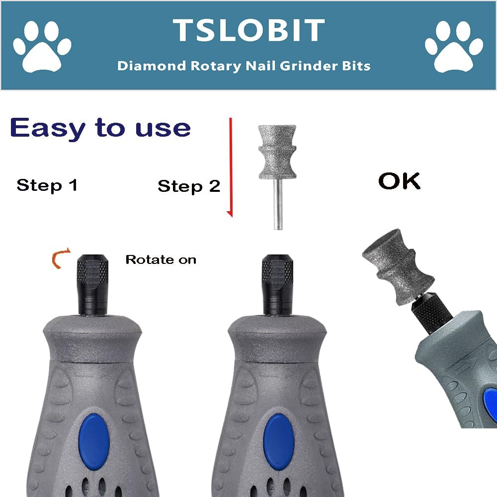 Diamond Dog Nail Grinder Attachment,1/8'' Pet Nail Grinder Wheel for Dremel Dog Nail Grinder, Diamond Rotory Bit for Dogs&Pets Nail Care,2-Pack(Large V+B