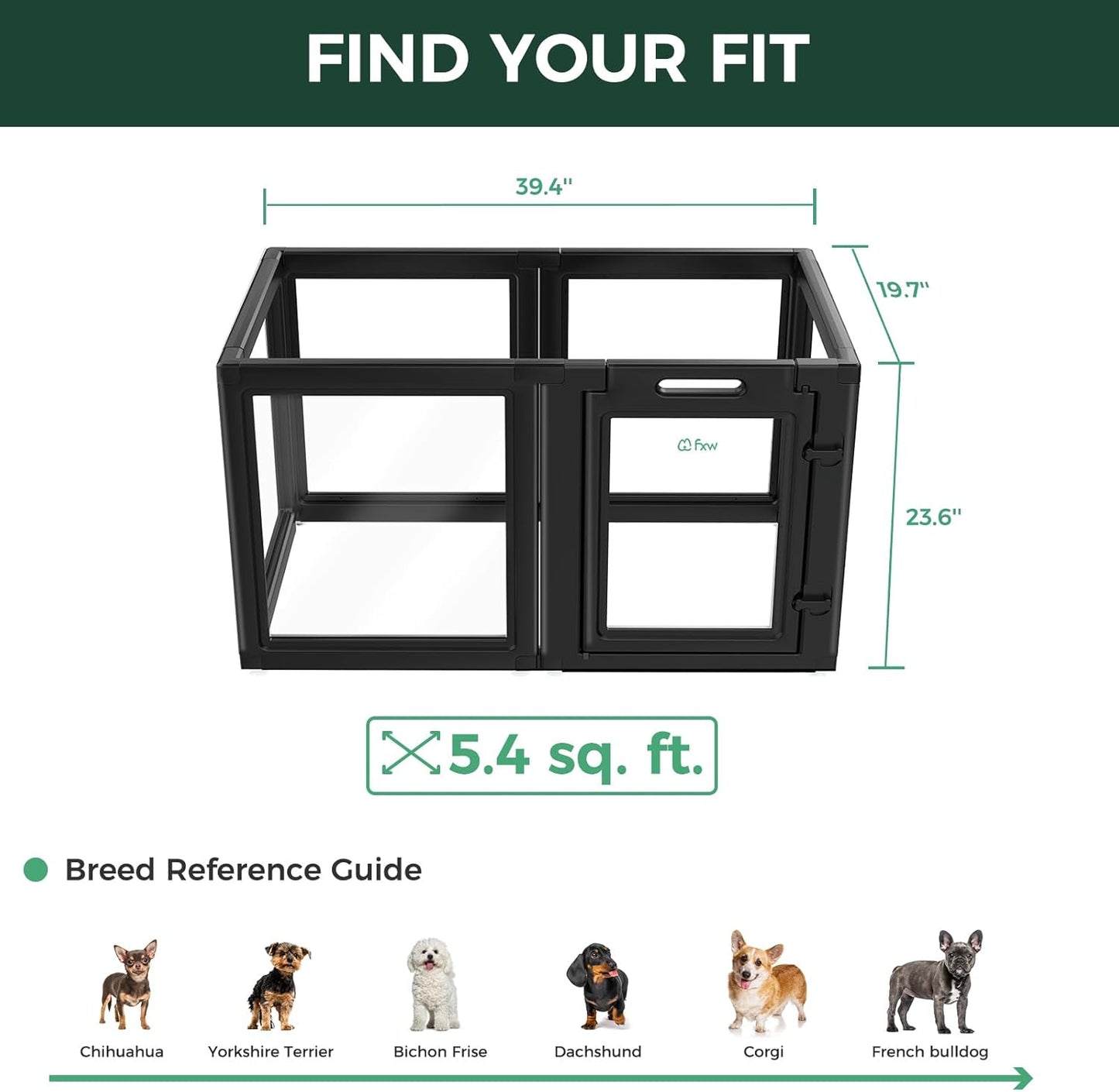 FXW AuraSpace Acrylic Indoor Unleashed Dog Playpen for Puppies and Small Dogs, 24 Inch, 6 Panels, Black