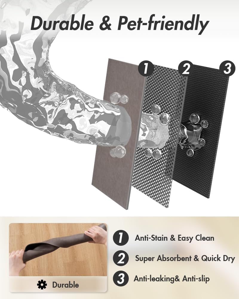 MontVoo-Absorbent Pet Feeding Mat-No Stains Pet Mat for Food and Water Bowl-Quick Dry Cat & Dog Food Mat Water Dispenser Mat-Pet Supplies Mat-Dog Water Bowl Mat for Messy Drinker Brown