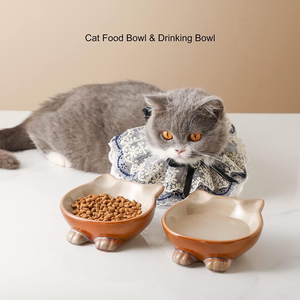 Nihow Ceramic Basic Cat Bowls: 5 Inch Cat Bowl for Food & Water - Food Grade Cat Dish for Small-Sized Cat - Microwave & Dishwasher Safe -Elegant Brown (4.25 OZ /1 PC)