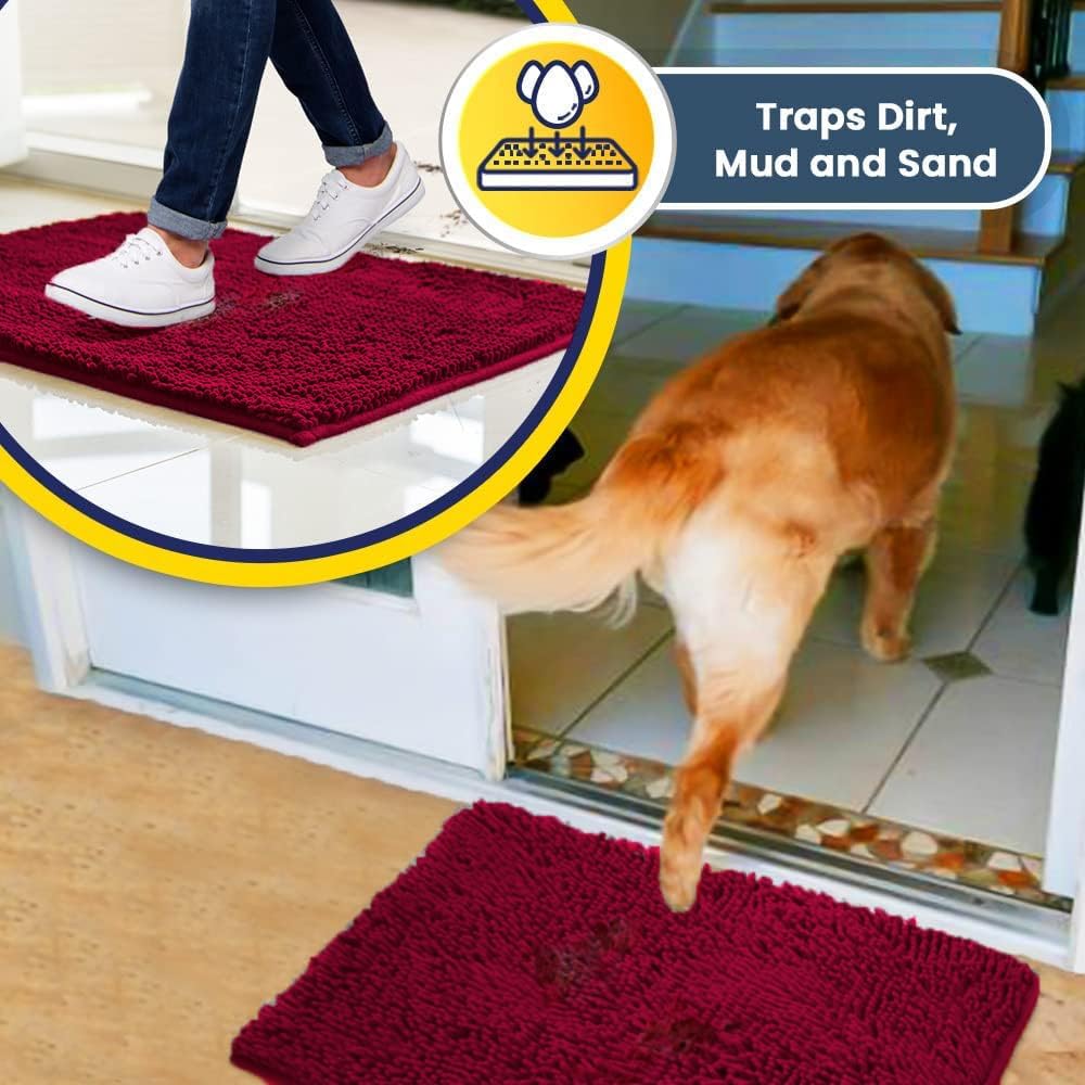 Muddy Mat® Original Dog Door Mat for Muddy Paws, Super Absorbent Microfiber, Non-Slip Washable Pet Rug, Quick Dry Chenille Entryway Carpet, Machine Washable Indoor Outdoor mat, Maroon 48"x60"