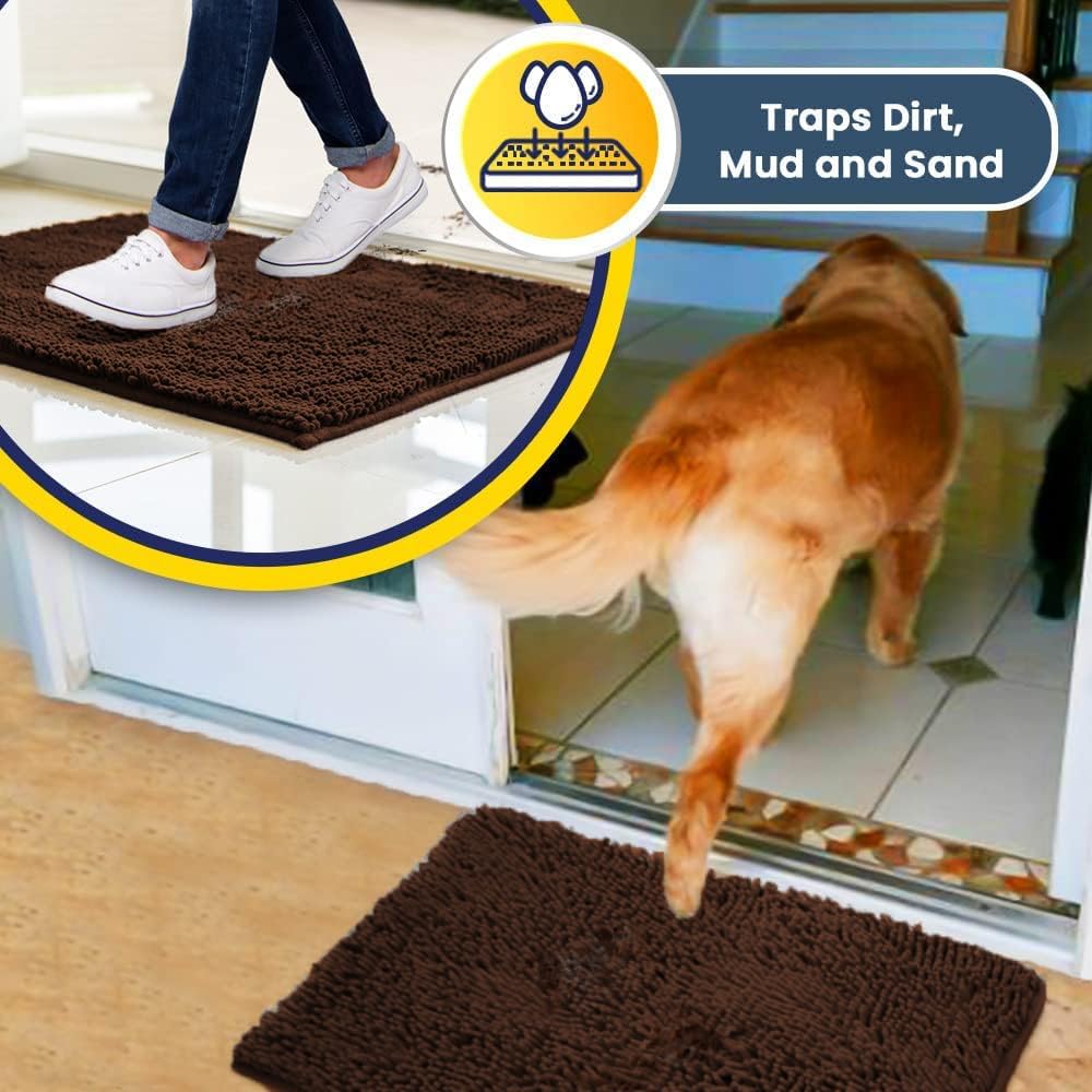 Muddy Mat® AS-SEEN-ON-TV Highly Absorbent Microfiber Door Mat and Pet Rug, Non Slip Thick Washable Area and Bath Mat Soft Chenille for Kitchen Bedroom Indoor and Outdoor - Chocolate Brown 5ft x 7ft