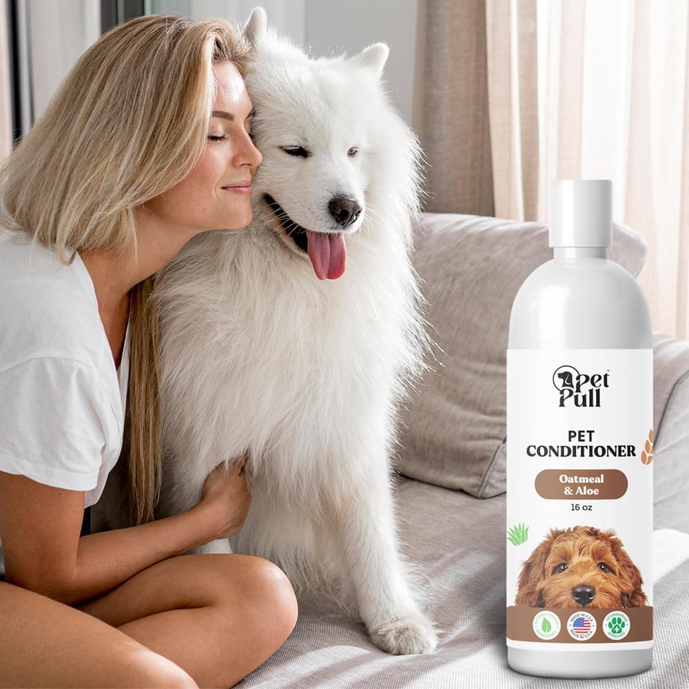Pet Shampoo and Conditioner for Dogs and Cats - Plant-Based Dog Shampoo Cleanser - Pet Supplies for Pets - Sensitive Skin Dog Wash- Made in The USA (16 oz) (Oatmeal & Aloe, Conditioner)