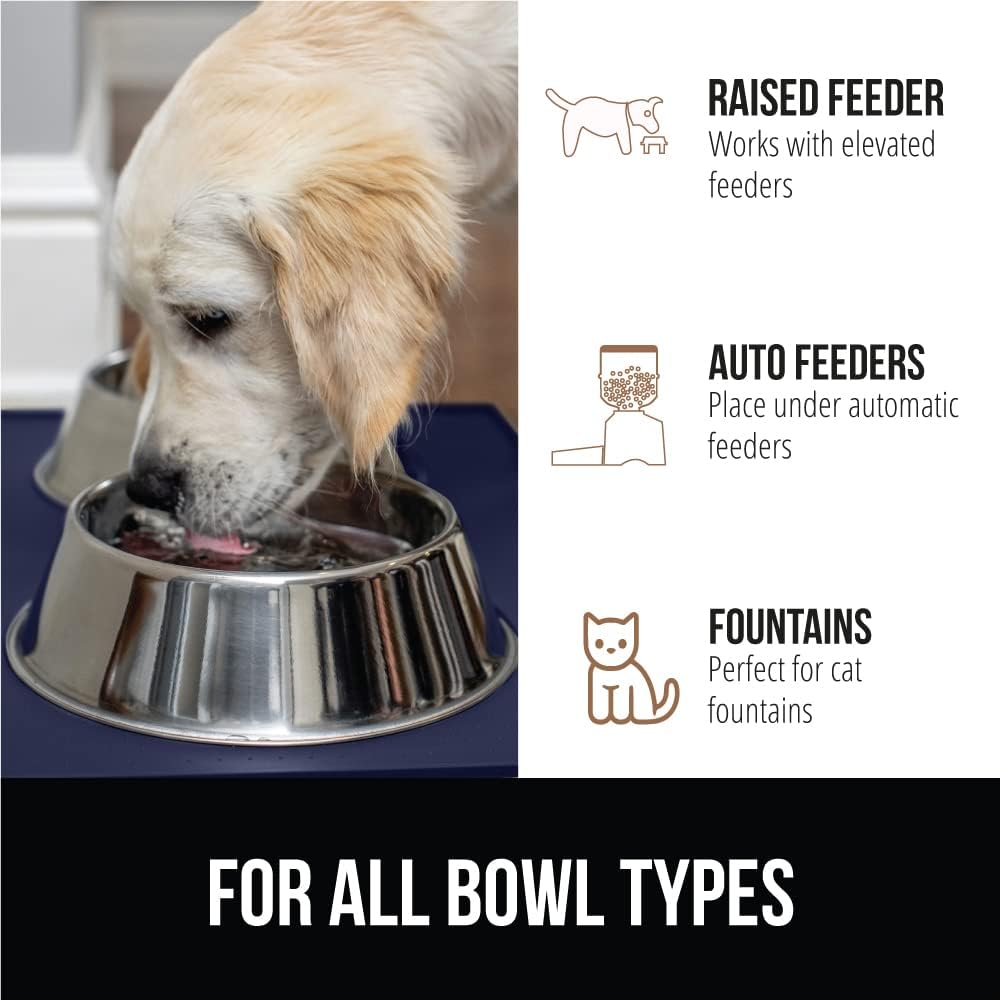 GORILLA GRIP 100% Waterproof Raised Edge BPA Free Silicone Pet Feeding Mat, Dog Cat Food Mats Contain Spills Protects Floors, Placemats for Cats and Dogs Water Bowl, Pets Accessories 23x15 Navy