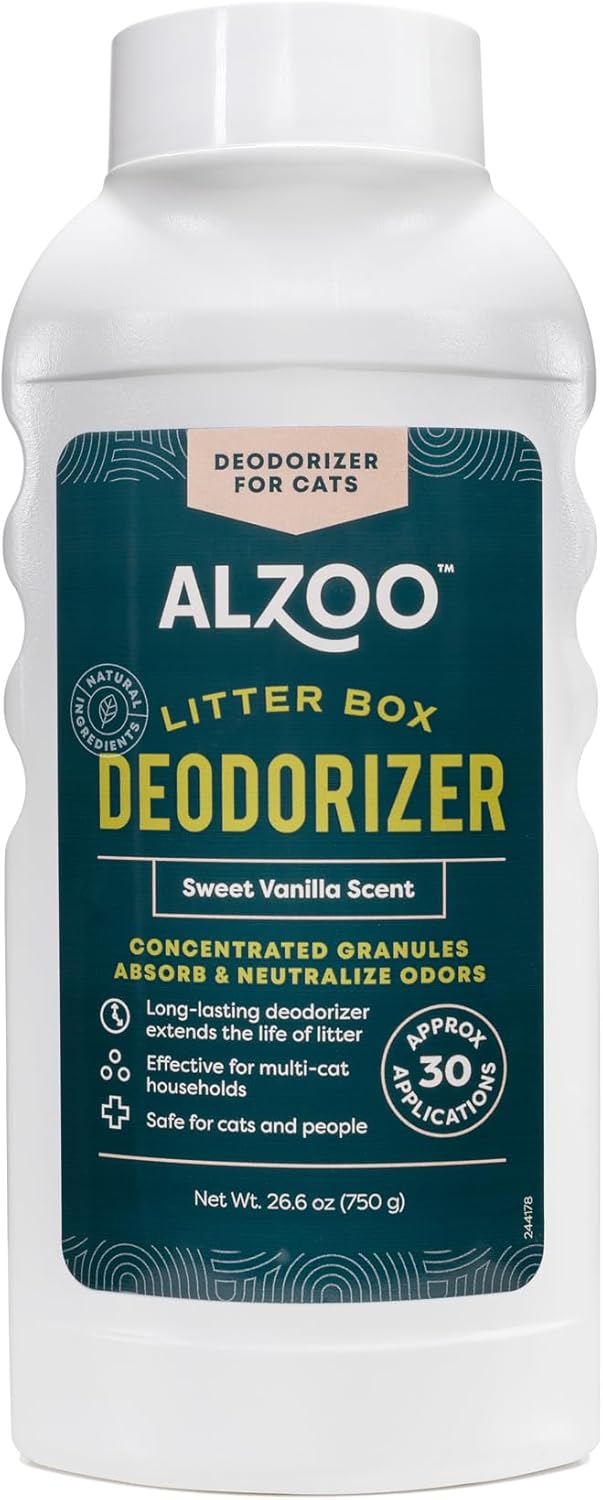 ALZOO Cat Litter Deodorizer, Concentrated Granules Absorb & Help Neutralize Odors, Mineral-Based Active Ingredients, Up To 30 Uses, Sweet Vanilla Scent, 26.6 Oz.