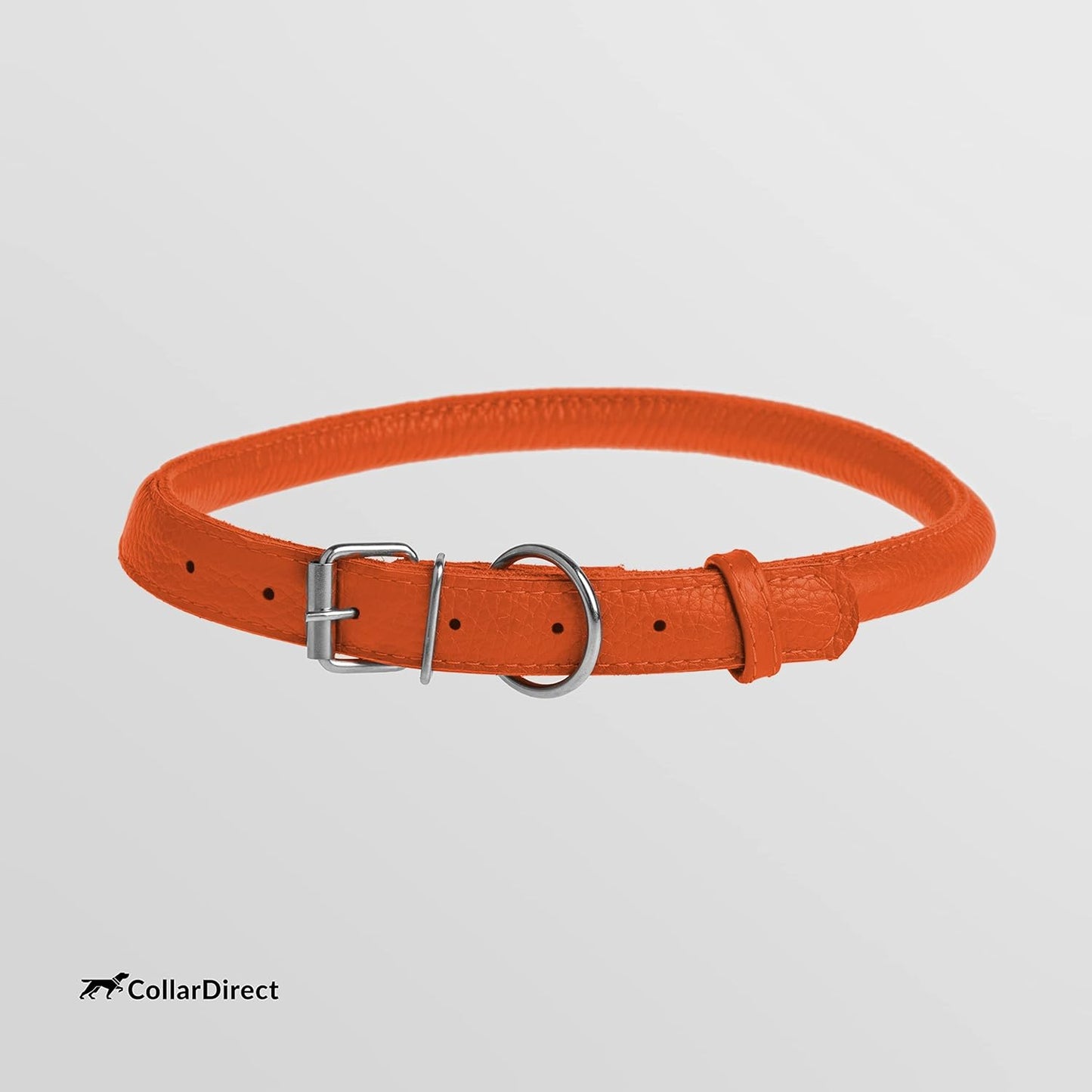 CollarDirect Rolled Leather Dog Collar, Soft Padded Round Puppy Collar, Handmade Genuine Leather Collar Dog Small Large Cat Collars 13 Colors (6 Inch, Orange Textured)