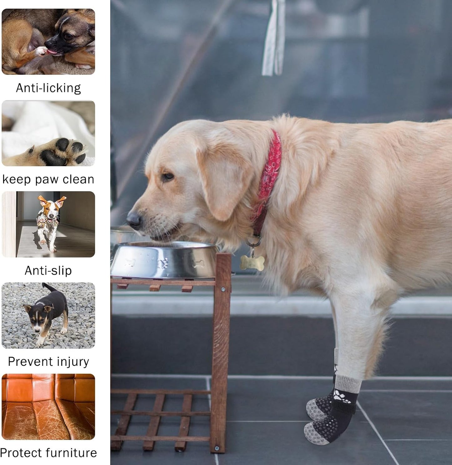 SCENEREAL Anti Slip Dog Sock to Prevent Licking Paws for Hardwood Floors, Boots & Paw Protector Shoes for Hot/Cold Pavement with Grippers, Double Sides Grips for Small Medium Large Senior Dogs, S