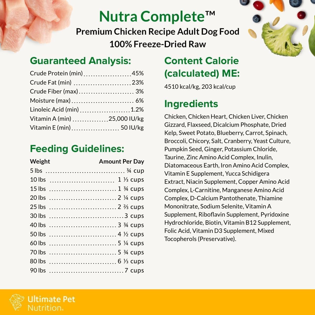 ULTIMATE PET NUTRITION Nutra Complete, 100% Freeze Dried Veterinarian Formulated Raw Dog Food with Antioxidants Prebiotics and Amino Acids, (3 Pound (Pack of 2), Chicken)