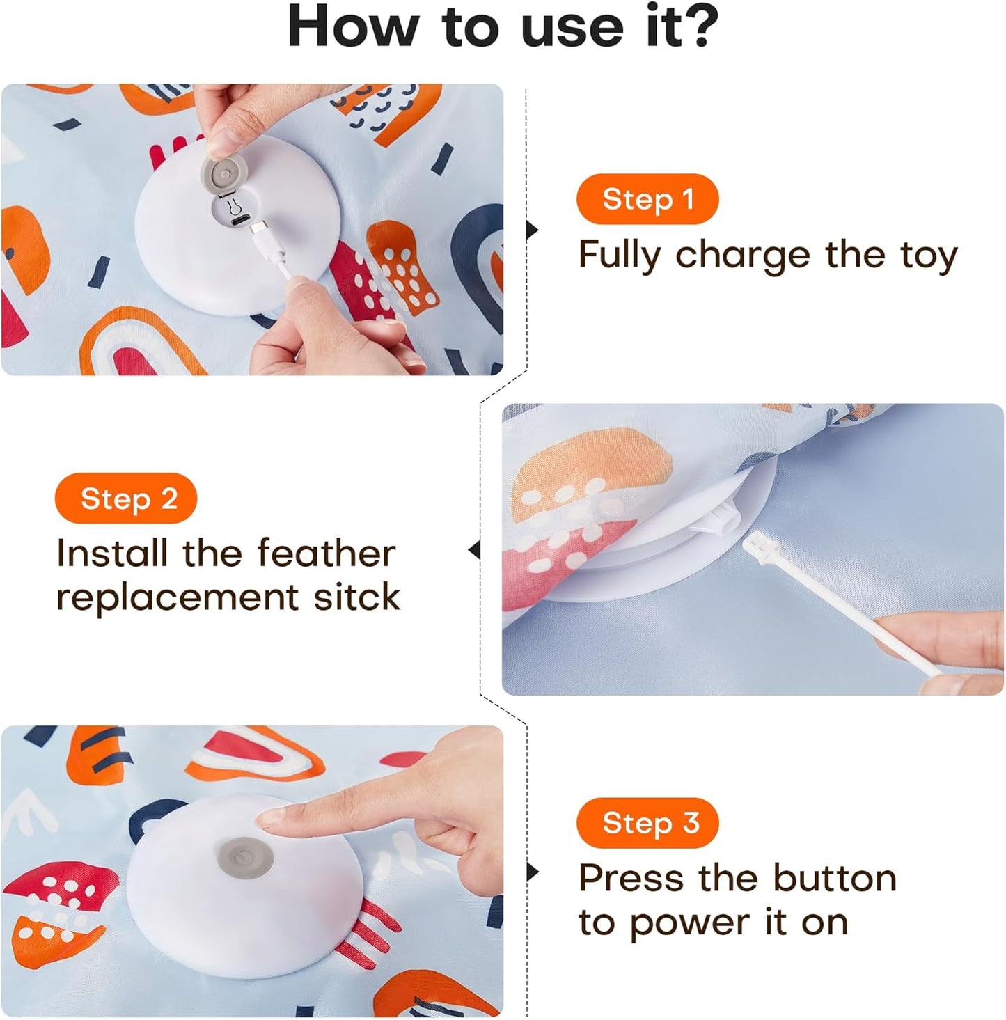 Potaroma Hide and Seek Interactive Cat Toys, Moving Concealed Wand Feather, Automatic Chargeable Indoor Kitten Exercise Kicker, Mouse Squeaky, Floral Cover