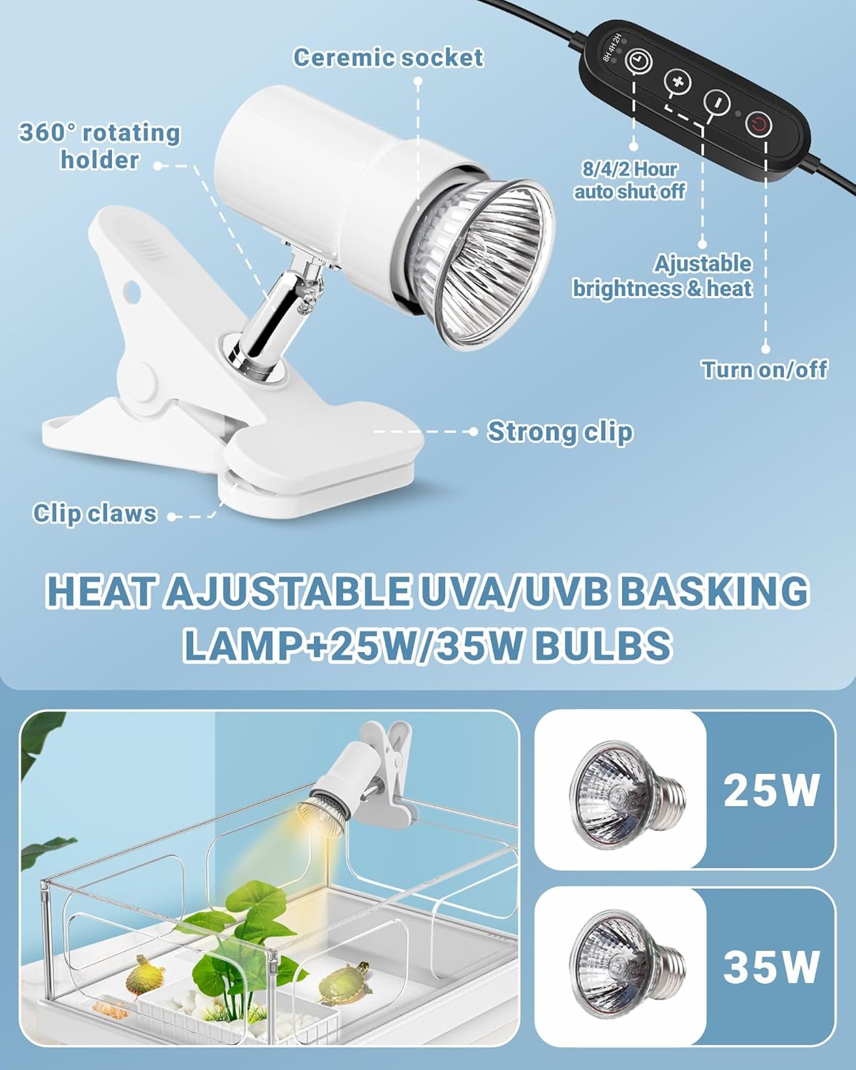 GOZILLA Small Turtle Tank Kit(Tank+Lamp+Filter), Acrylic Turtle Starter Kit with Adjustable Lamp, Reptile Habitat and Terrarium with Multi-Functional Areas for Small Reptiles. (White Kit)