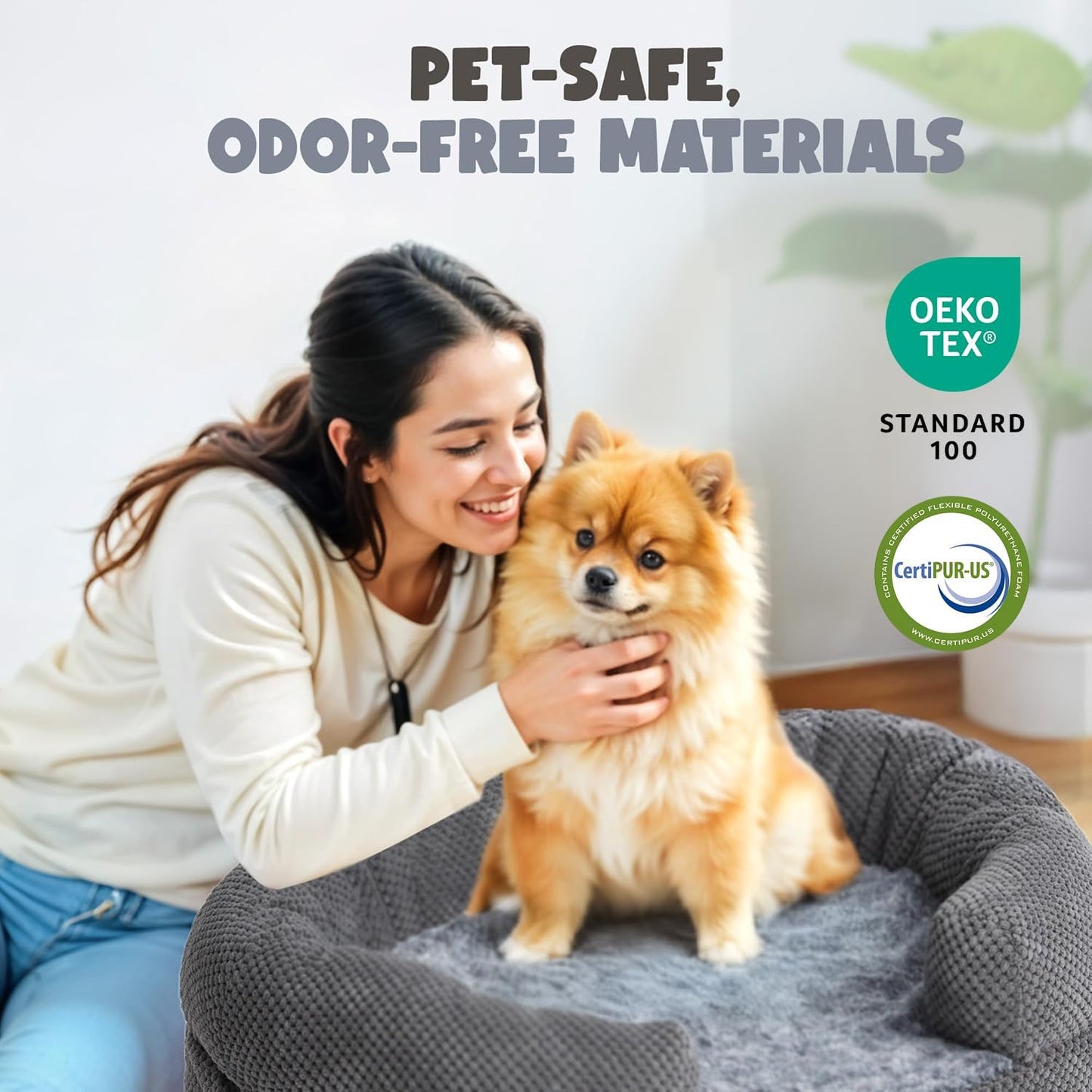 Orthopedic Dog Bed for Extra Large Dogs, Extra-Thick 3.6" Foam Fluffy Fur Sofa with Comfortable Sides, Soft and Big Dog Couch Bed with Washable Removable Cover and Non-Slip Oval Bottom, Grey