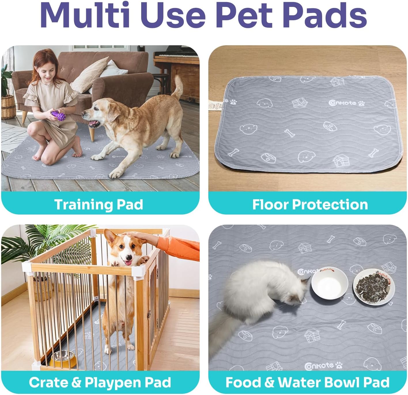 Washable Pee Pads for Dogs 2 Pack , 36"x41" Super Absorbent Reusable Puppy Pad Non-Slip Dog Playpen Mat Waterproof for Puppy Training, Potty, Playpen,Incontinence