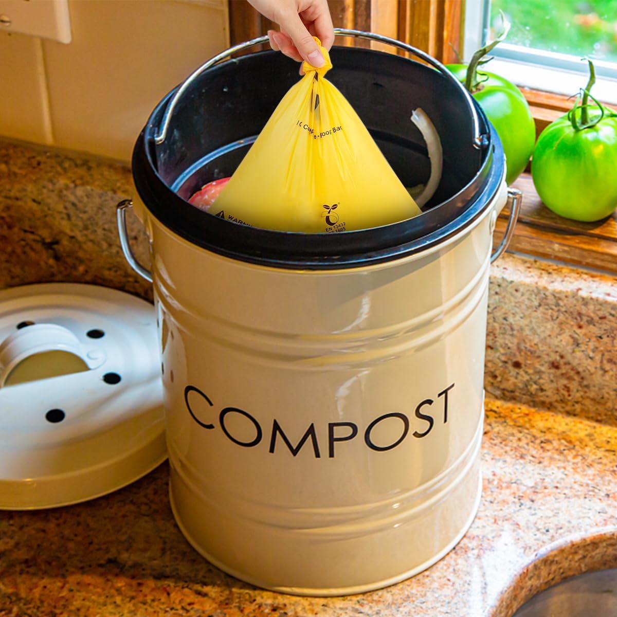 Certified Compostable Dog Poop Bags, 120 Count Landfill Friendly and Leakproof Waste Bags, Easy Open Unscented Maize Yellow Poop Bag for Dog, 15 Doggy Bags Per Roll (8 rolls)