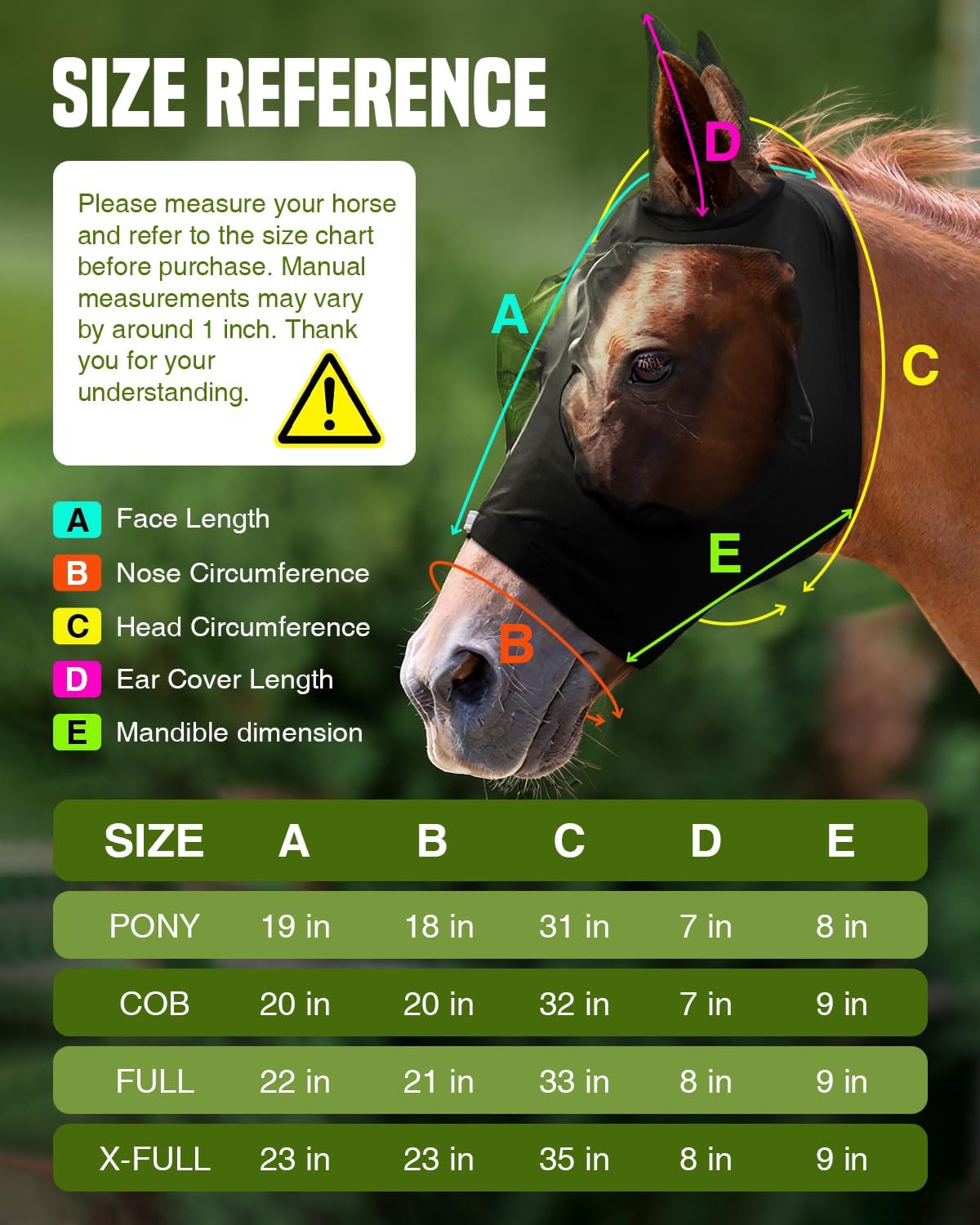 JWODVNTH Fly Masks for Horses with Ears - Large Eye Space, Comfort, UV-Block - Horse Fly Mask for Daily Stable, Hot Weather Riding, and Competition - Pony, Black