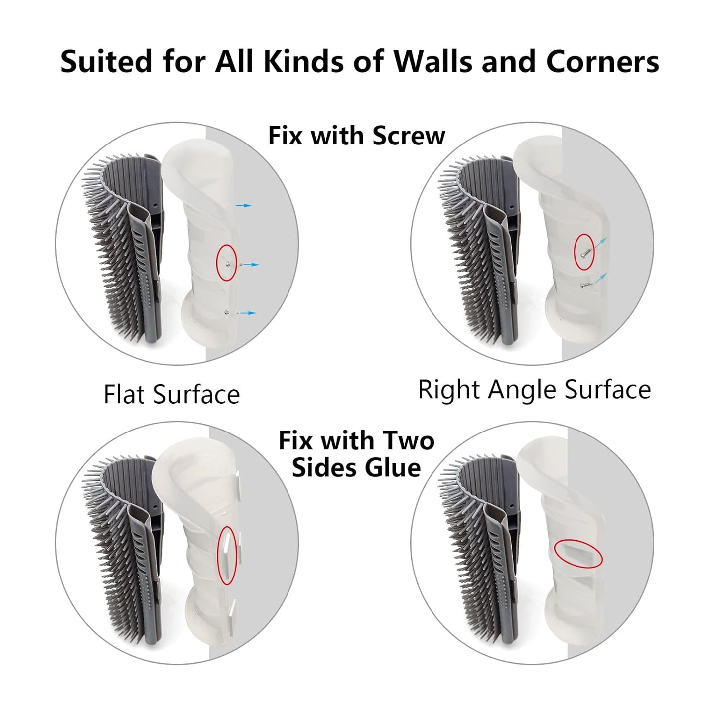 Extended (6.1") 2 Pack Self Grooming Cat Brush - Wall Corner Scratcher with Massage Combs for Long and Short Fur Cats, Kittens (Grey)