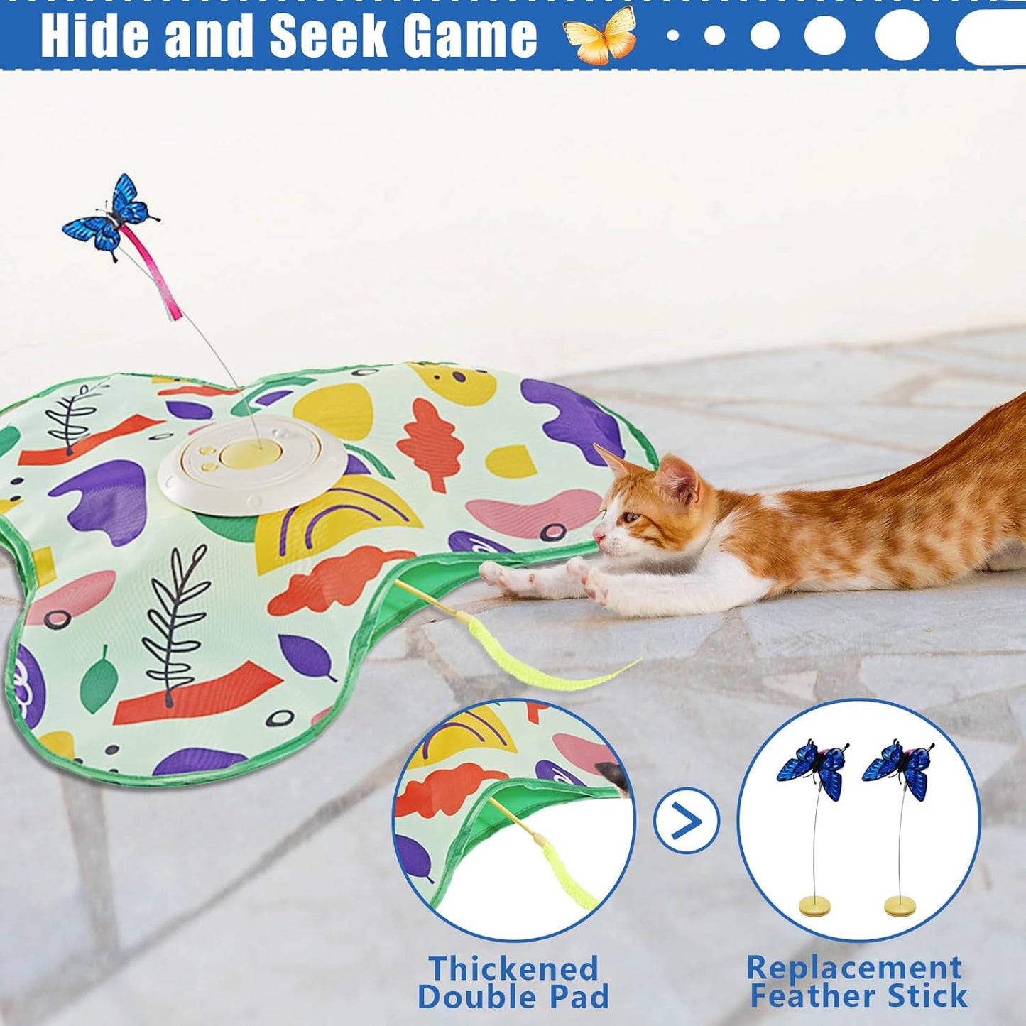 Interactive Cat Toy, Automatic Kitten Toys for Indoor Cats, Hide and Seek Cat Toy Kitten Wand Toy Cat Exercise Toys with Motion Activated, Moving Feather, Chirping