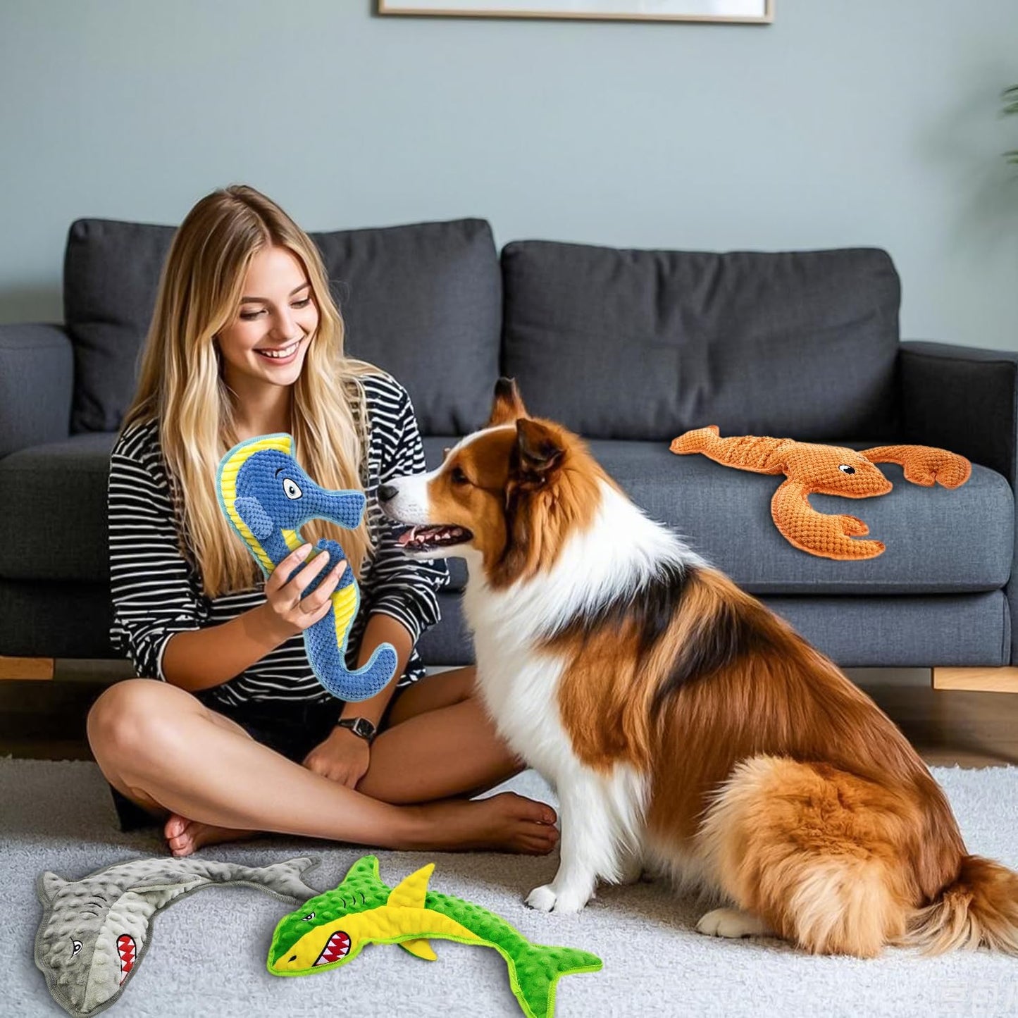 Dog Toy Squeak No Stuffing Toys, 4-Pack Toys for Small Medium Large Breed, Puppy Teething Interactive Toy to Keep Them Busy, Best Christmas Birthday Gift