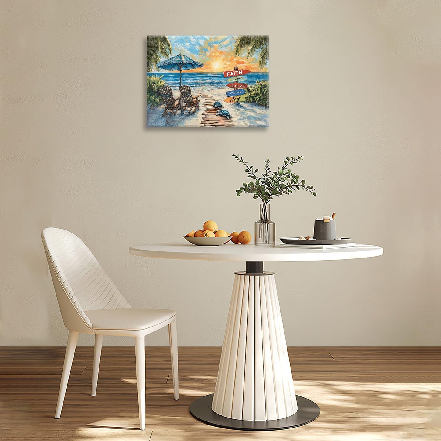 Beach Ocean Bathroom Pictures Wall Art, Seaside Coastal Bathroom Wall Decor, Sunrise Framed Painting Canvas Artwork for Bedroom Living Room Decorations 20"L x 16"W