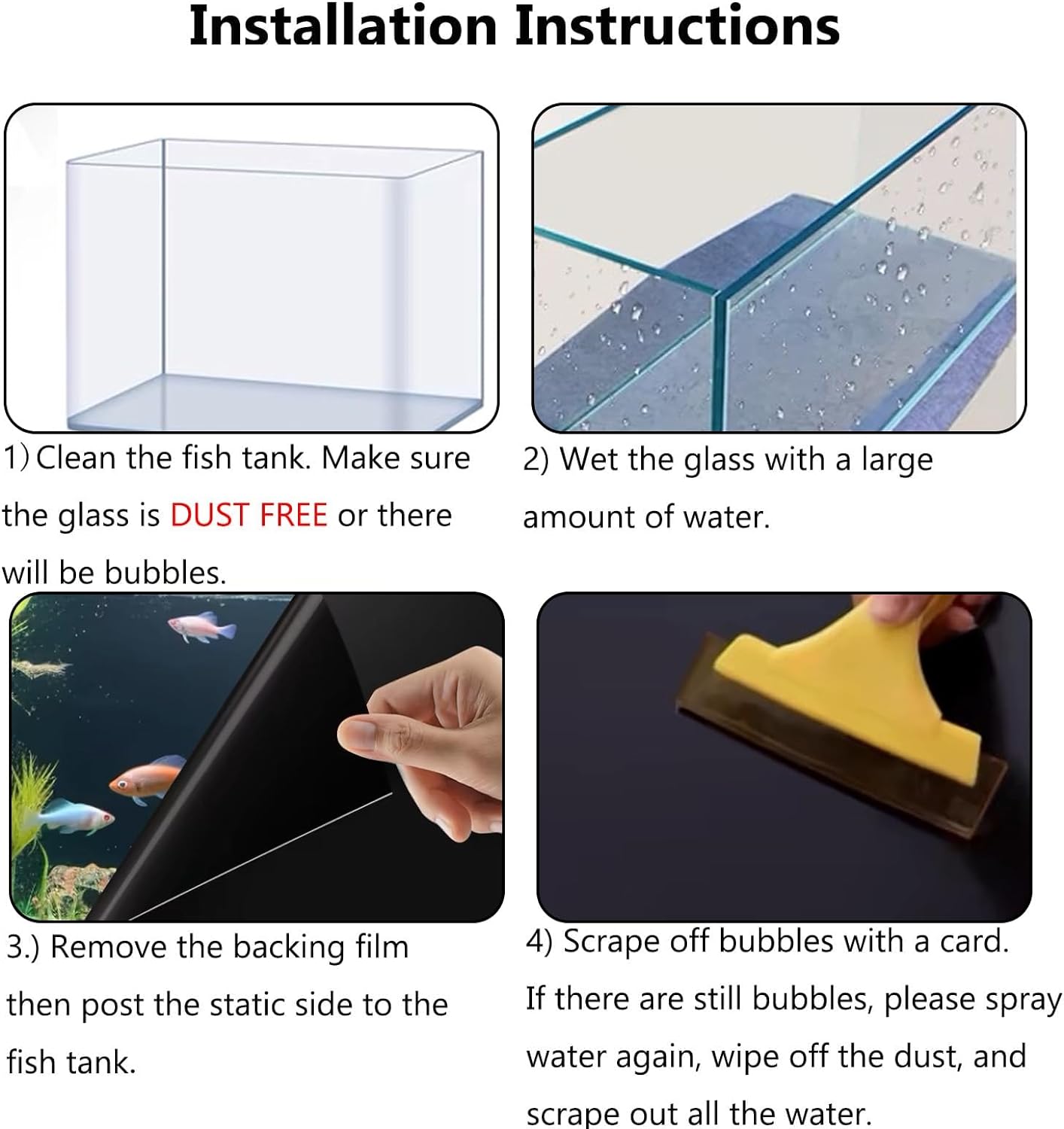 Fish Tank Aquarium Background - Black, Electrostatic Adhesion, Glue-Free, Easy Installation, Traceless Removal, Size 19.6 X 59 Inch