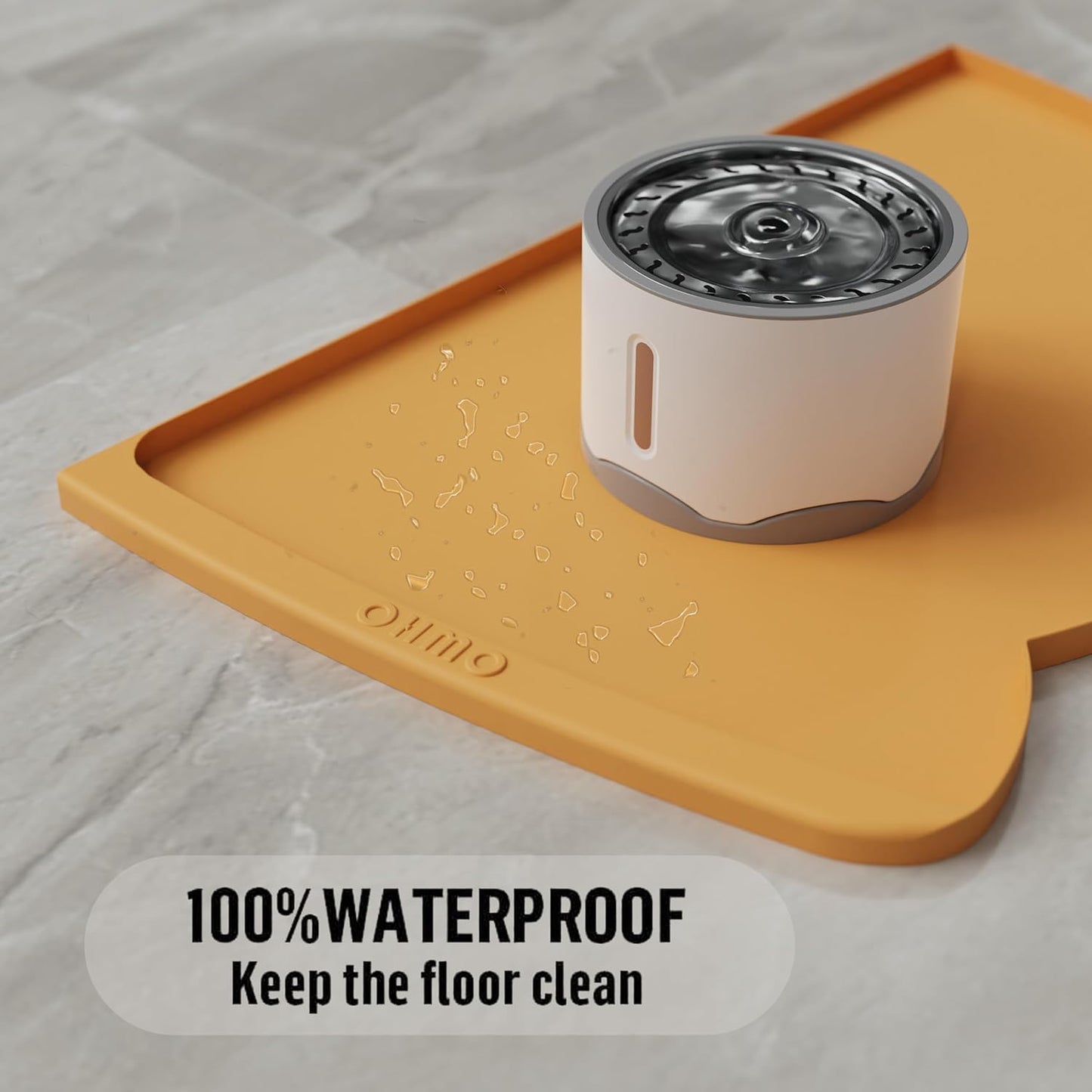 OHMO Dog Food Mat(Honey, 24 * 15'') w/Residue Collection Pocket Silicone Pet Feeding Mat for Floor High Edges Anti Spills Waterproof Cat Water Bowl Tray, Easy Clean Placemat
