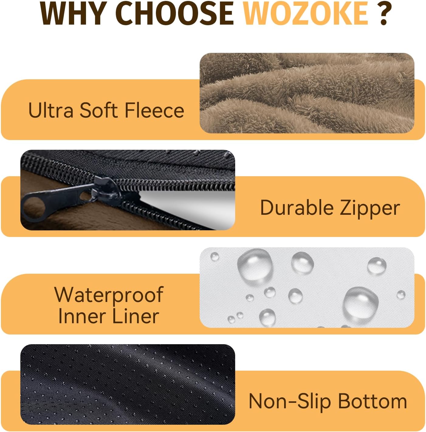 Orthopedic Waterproof Large Dog Bed: Memory Foam Washable Dog Bed with Bolsters - XXL Orthopedic Removable Cover for Medium Large Sized Pet - Non-Slip Bottom - Coffee