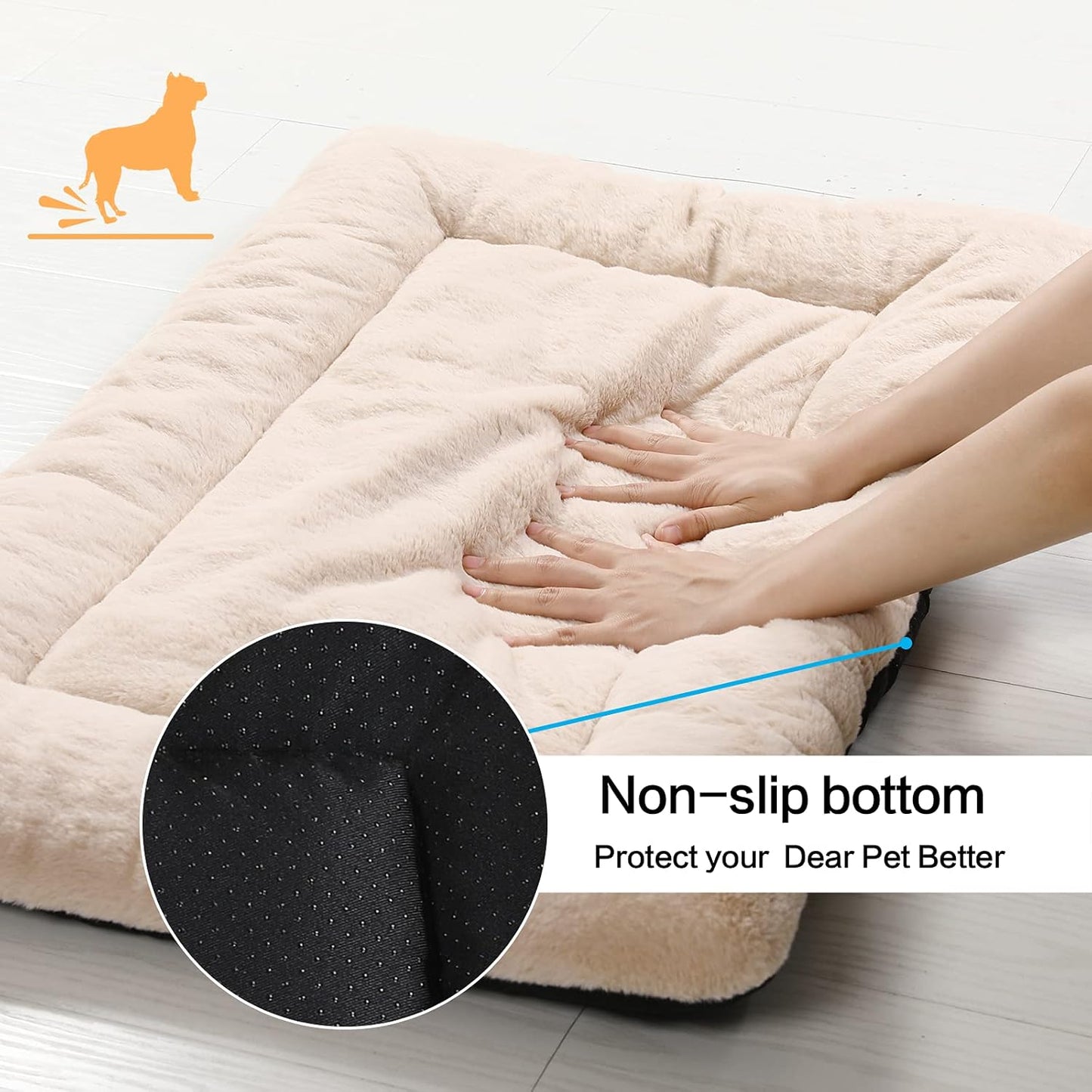 Dog Beds Crate Pad for Small Dogs Ultra Soft Dog Crate Bed Washable & Anti-Slip Kennel Pad for Dogs Cozy Sleeping Mat,Cream 24inch