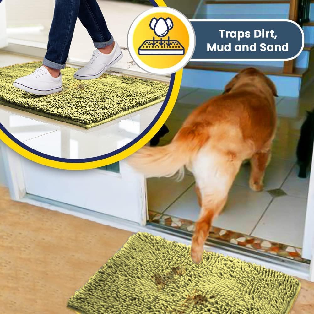 Muddy Mat® AS-SEEN-ON-TV Highly Absorbent Microfiber Door Mat and Pet Rug, Non Slip Thick Washable Area and Bath Mat Soft Chenille for Kitchen Bathroom Bedroom Indoor and Outdoor - Yellow 24" x 72"
