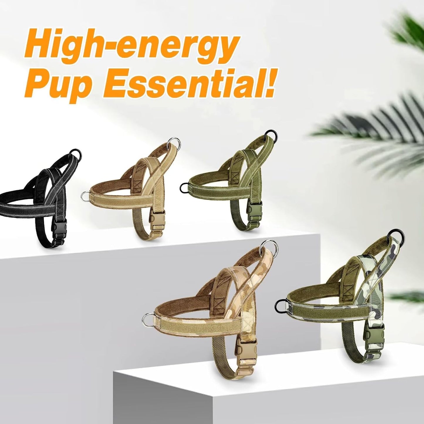 Forestpaw No Pull Dog Harness - Soft Flannel Padded Tactical Dog Vest Harness with Quick Release Buckle, Adjustable Reflective Pet Harness for Medium Dogs Walking Training,Green Camouflage M