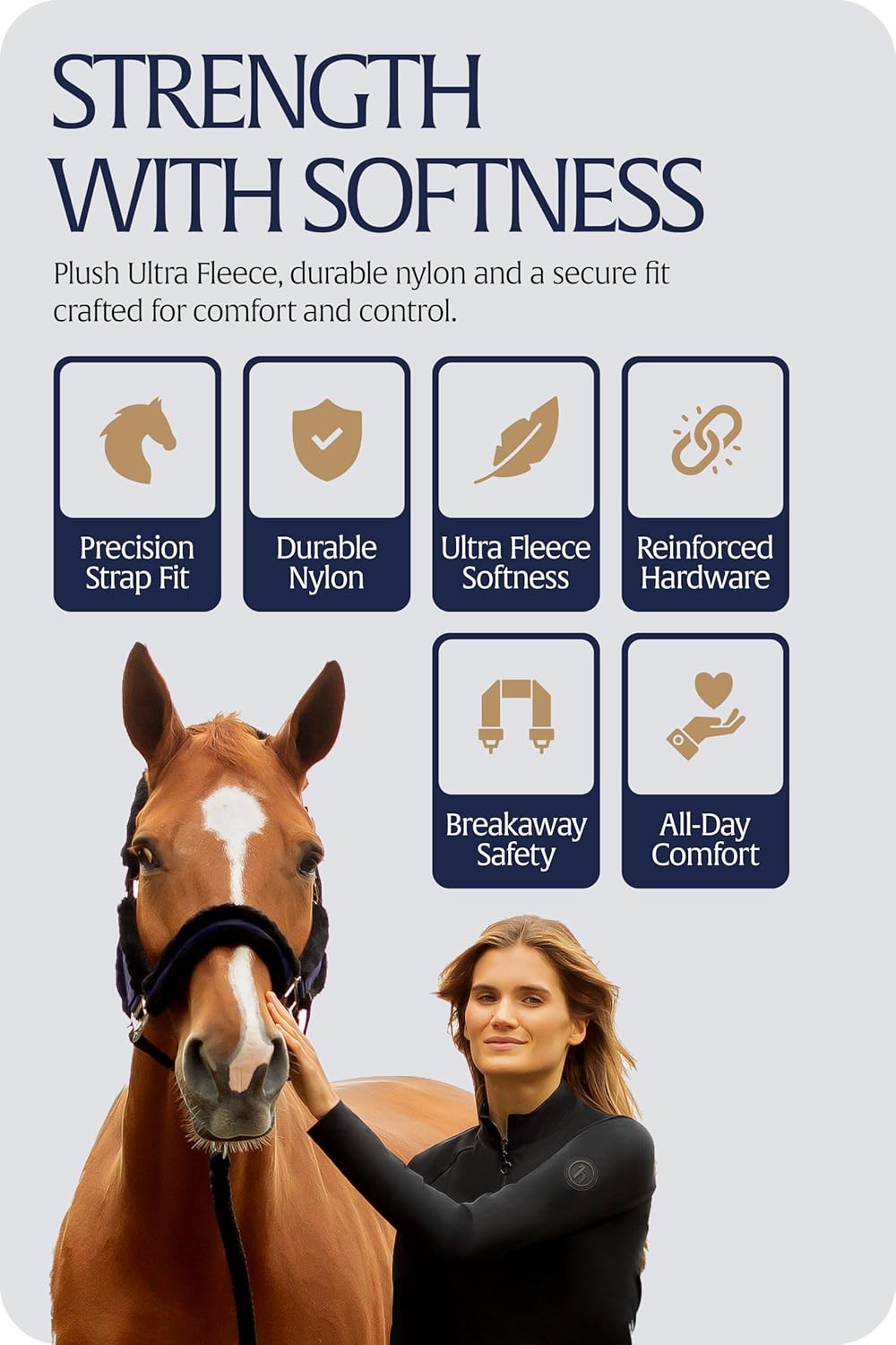 Equinavia Valkyrie Soft Ultra Fleece Padded Adjustable Breakaway Horse Halter - Navy/Navy - Cob