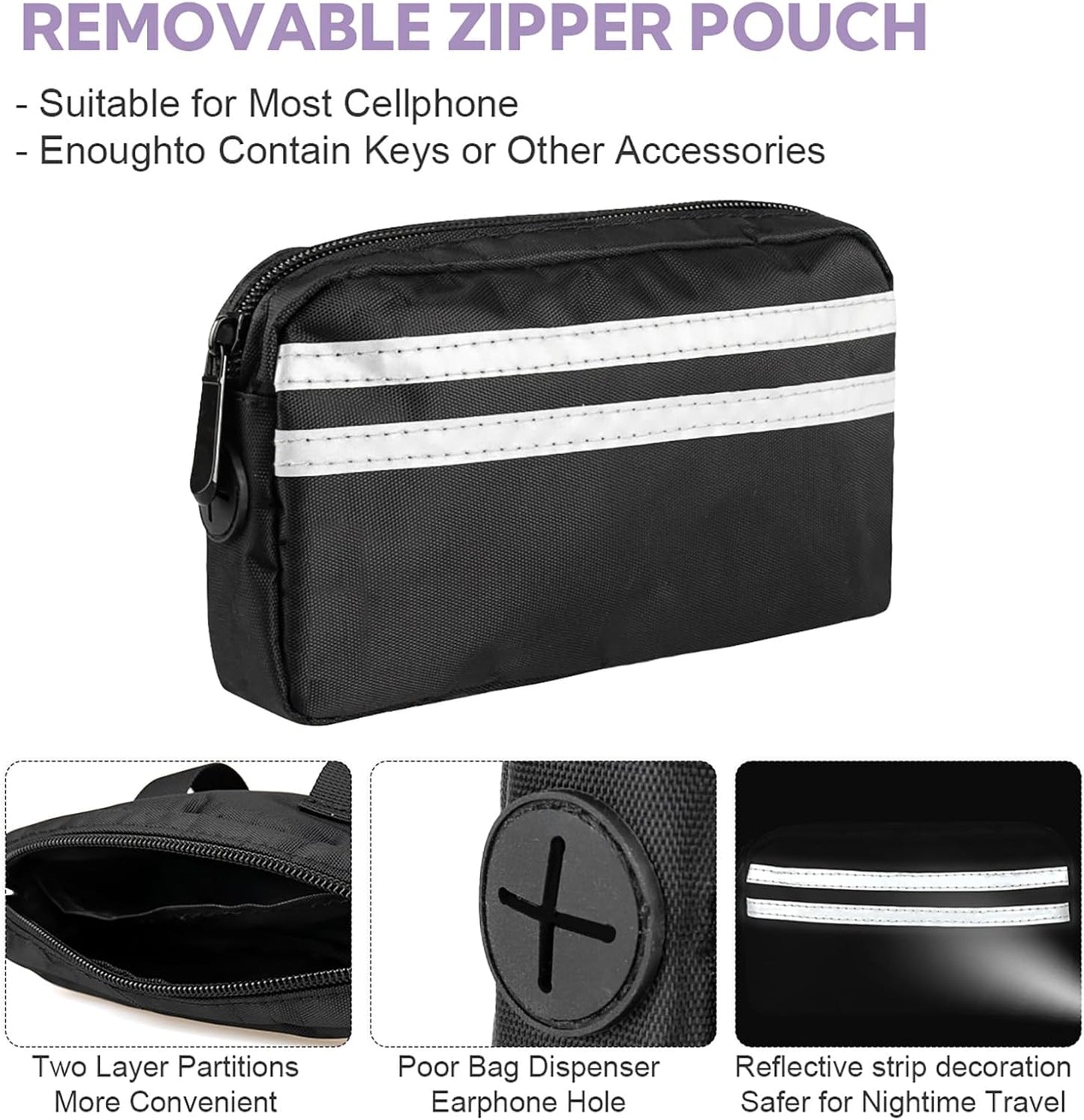 Hands Free Dog Leash, Shcok Abosoring Bungee with Double Padded Handles, Waist Leash for Dog Walking, Dog Leash with Bungee for Medium & Large Dog, Dog Walking Accessories, Black Purple