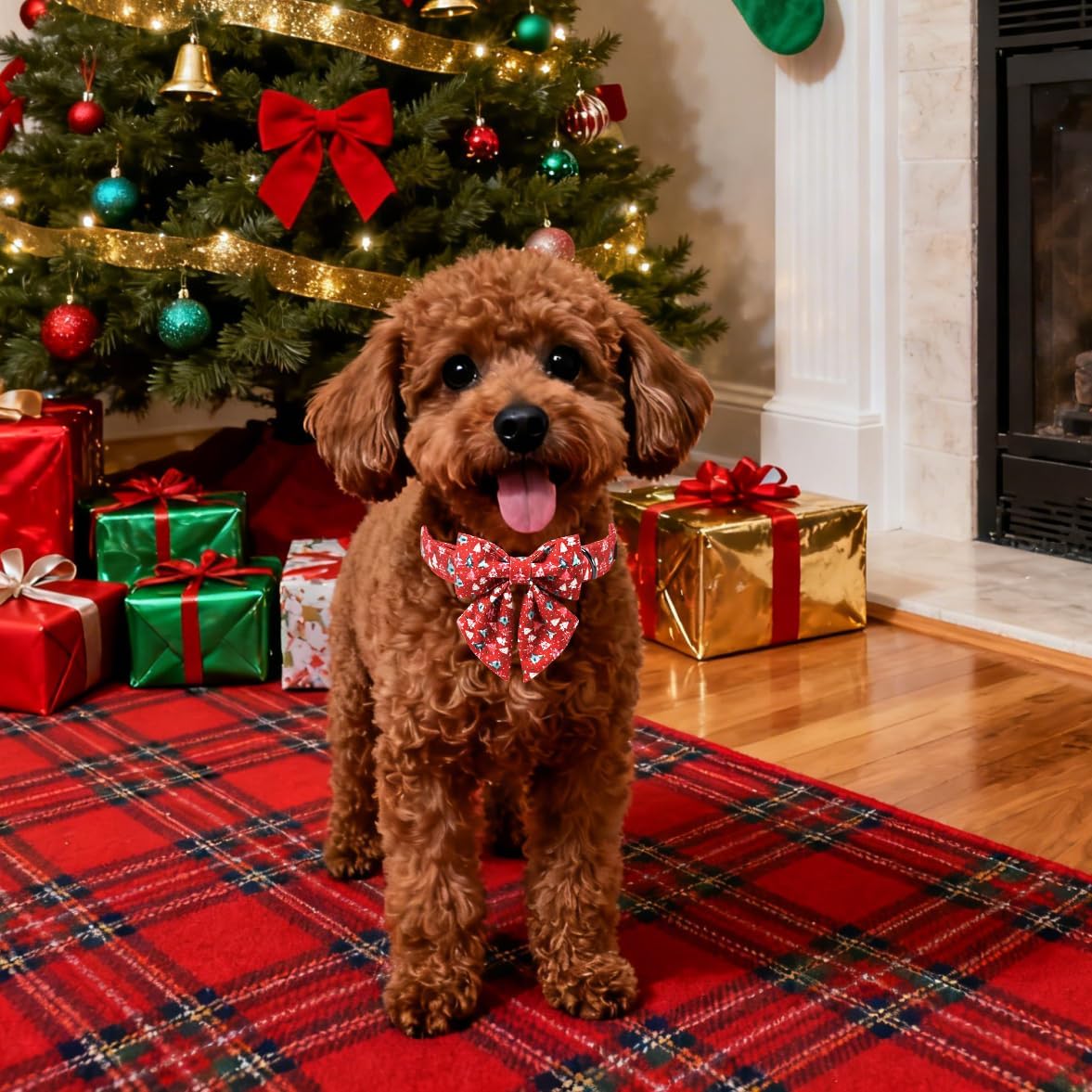 Lionet Paws Christmas Dog Collar with Sailor Bow, Cute Christmas Tree Red Dog Collar Bow Tie for Dogs, Small, Neck 10-16 inches