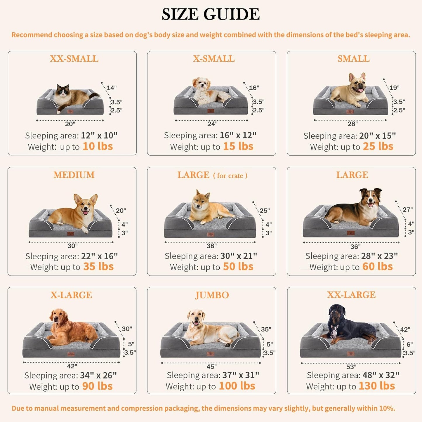 Comfort Expression Small Dog Beds Waterproof Cat Beds Orthopedic Foam Sofa Bed for Small Dogs Comfy Pet Bed with Washable Removable Cover & Non-Slip Bottom(XX-Small,Grey)