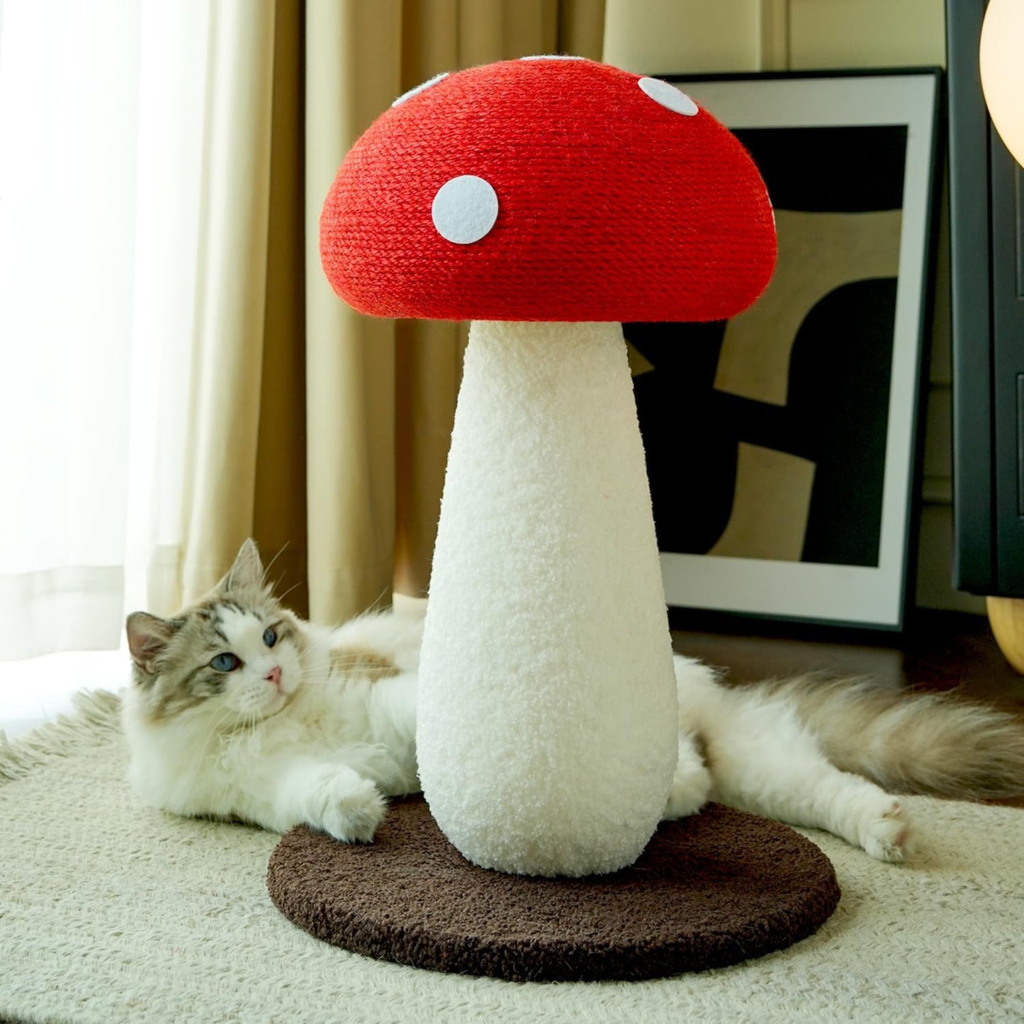 Mushroom Cat Scratcher, Cute Cat Scratching Post, Durable Sisal Rope Cat Scratching Board, Kitten Tree, Cat Toy for Cats to Play and Care for Their Claws, No Assembly Required (Red, Big, 7)