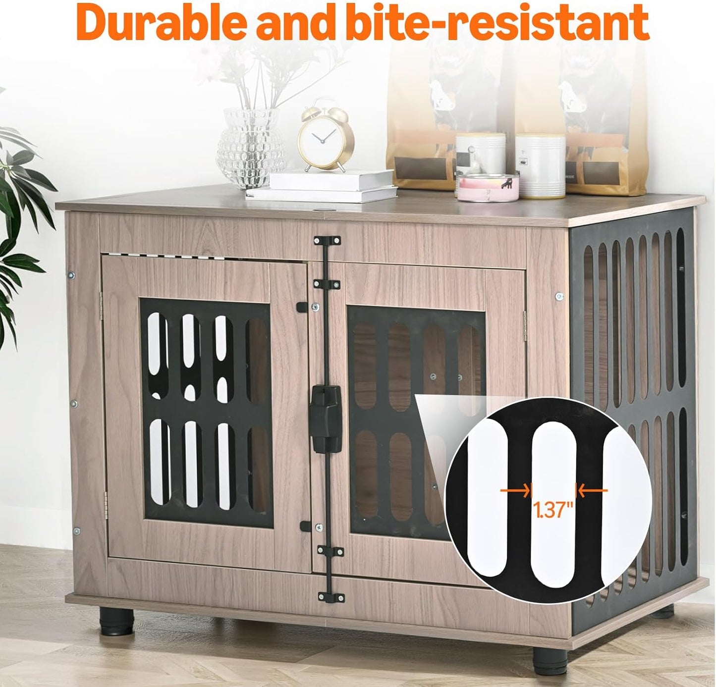 Amazon Basics Heavy Duty Dog Crate Furniture for Small to Medium Dogs, Wooden Decorative Dog Kennel Cage Indoor with Safety Lock, 38.5" L x 26.8" W x 25.6" H