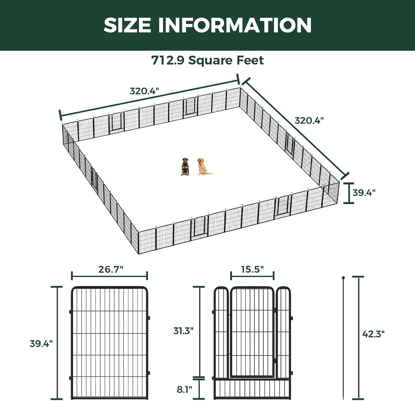 FXW Rollick Unleashed Dog Playpen for Indoor, Yard, RV Camping, 40 inch 48 Panels for Medium and Large Dogs, Black│Patented