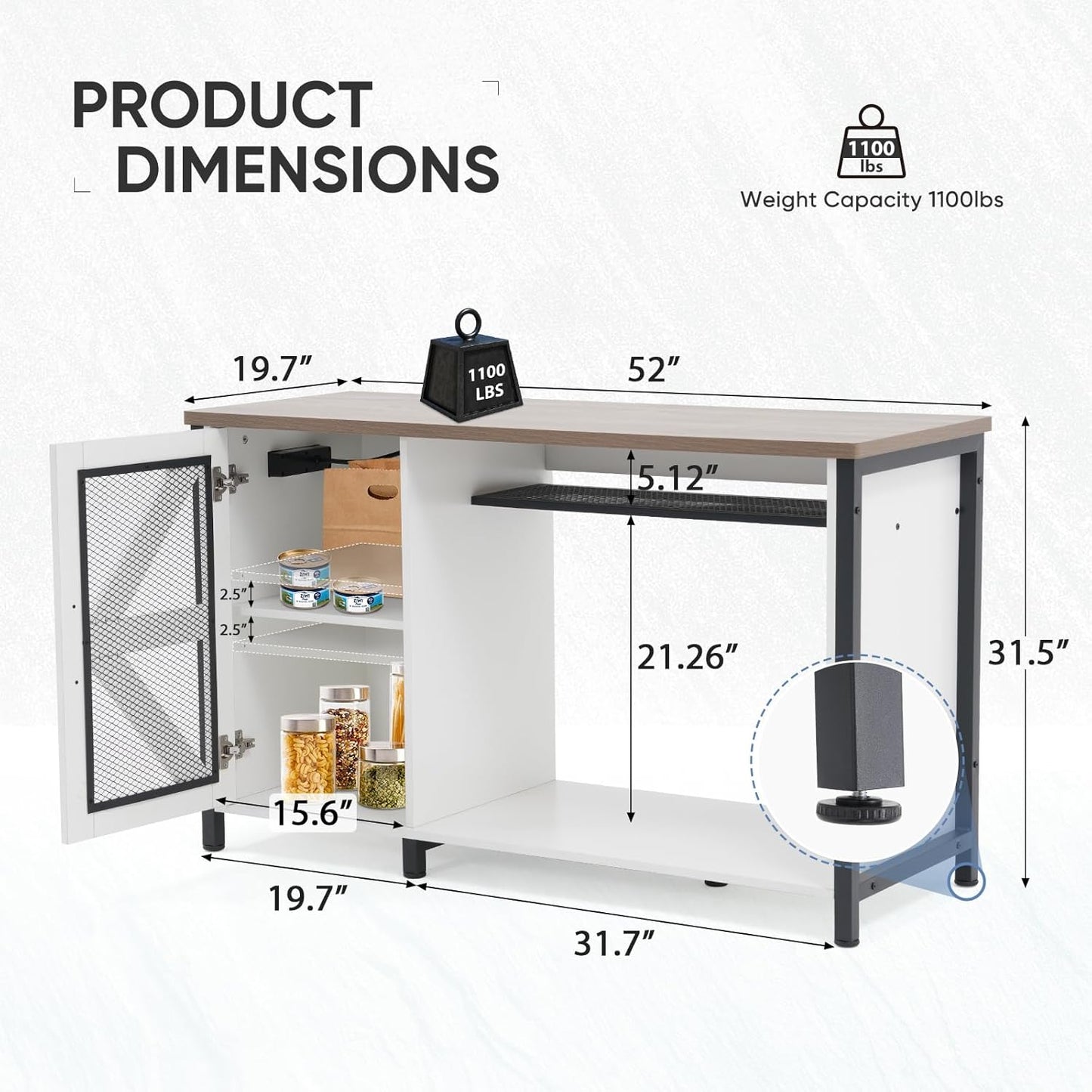Verano 55-75 Gallon Aquarium Stand with Cabinet, Fish Tank Cabinet with Power Outlets & LED Light, Modern Turtle Tank Stand 52 inch x 19.7-inch Desktop, Heavy Duty Metal Frame,1100LBS Capacity (White)