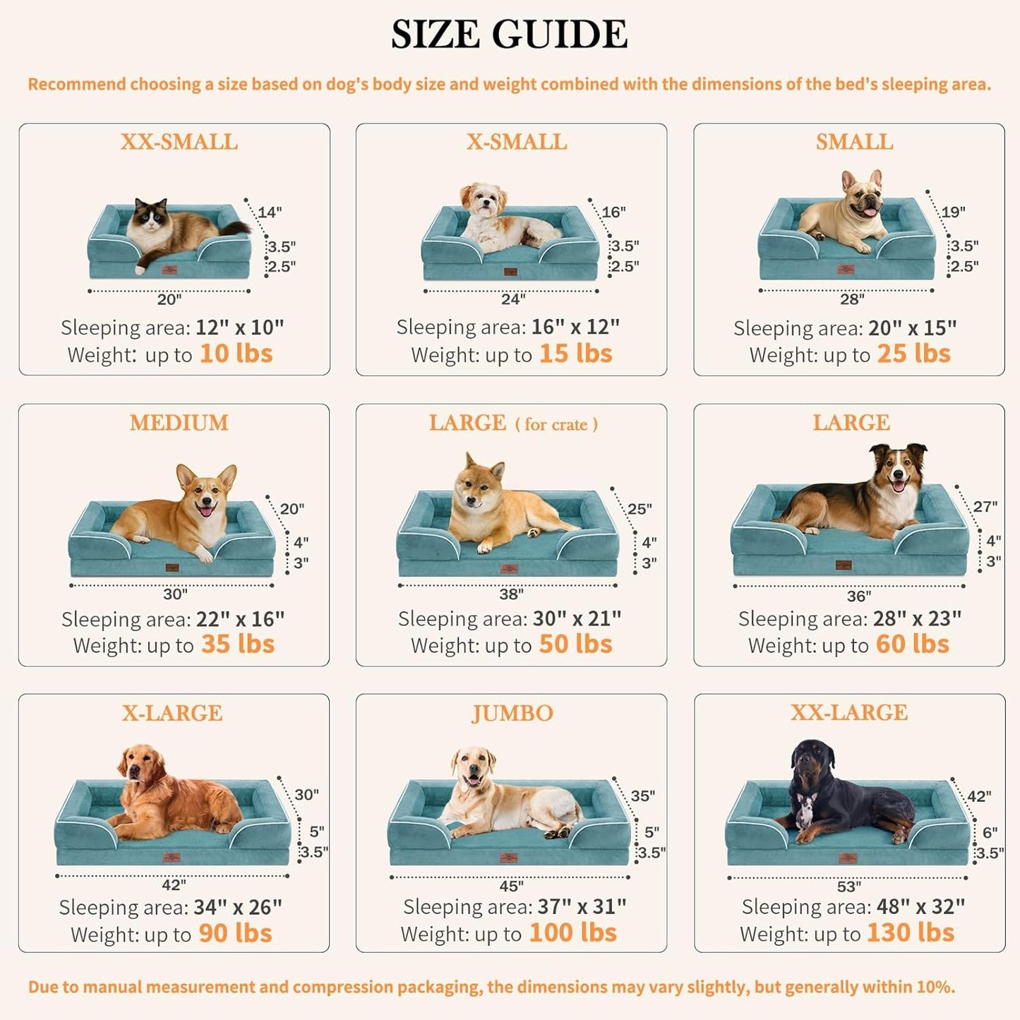 Comfort Expression Small Dog Beds Waterproof Cat Beds Orthopedic Foam Sofa Beds for Small Dogs Comfy Pet Bed with Washable Removable Cover & Non-Slip Bottom(XX-Small,Washed Blue)