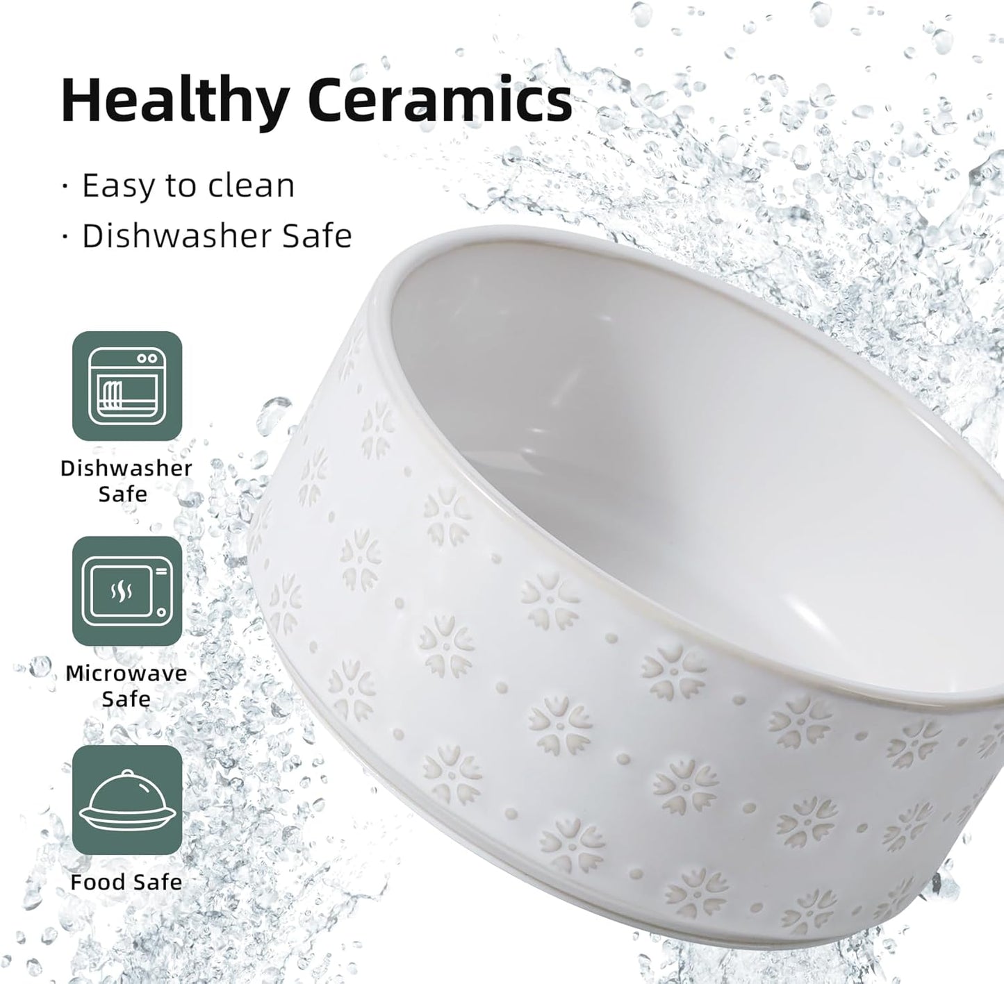 8.2inch Ceramic Dog Bowl, Food and Water Bowl for Large Breed Dog, Pet Bowl for Replacement (Single Bowl, Arctic White)