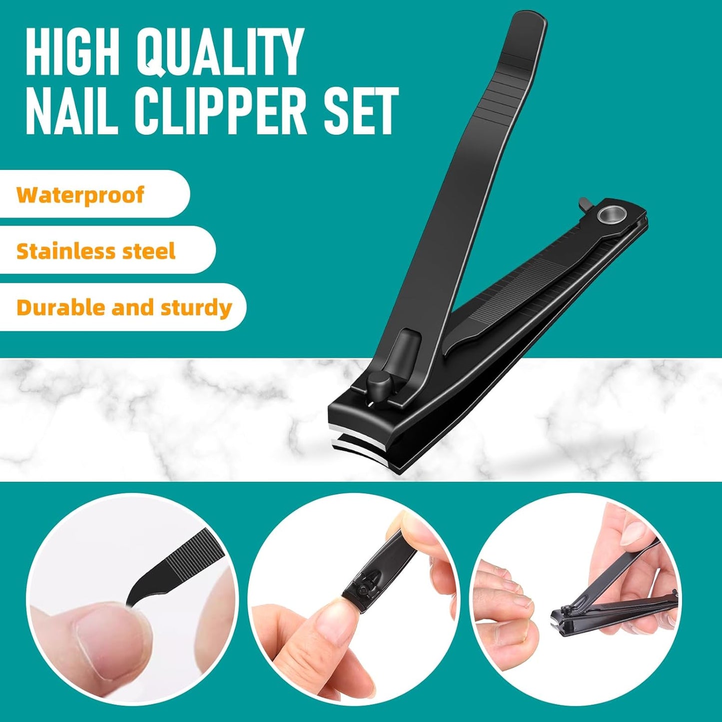 2PCS Nail Clippers Set, Heavy Duty Black Matte Stainless Steel nail Clipper with Nail File, Ultra Sharp Fingernail and Toenail Clipper Cutters,Clipper Tools for Men & Women