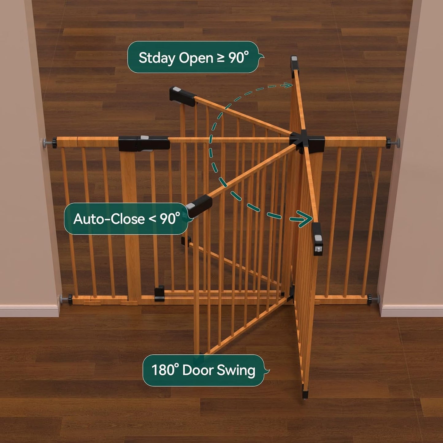BABELIO 29-48" Metal Baby Gate with Brown Wood Pattern, Auto Close Dog Gate for The House, Stairs and Doorways, Pressure Mounted Pet Gate with Door, Safety Gate for Child and Pets